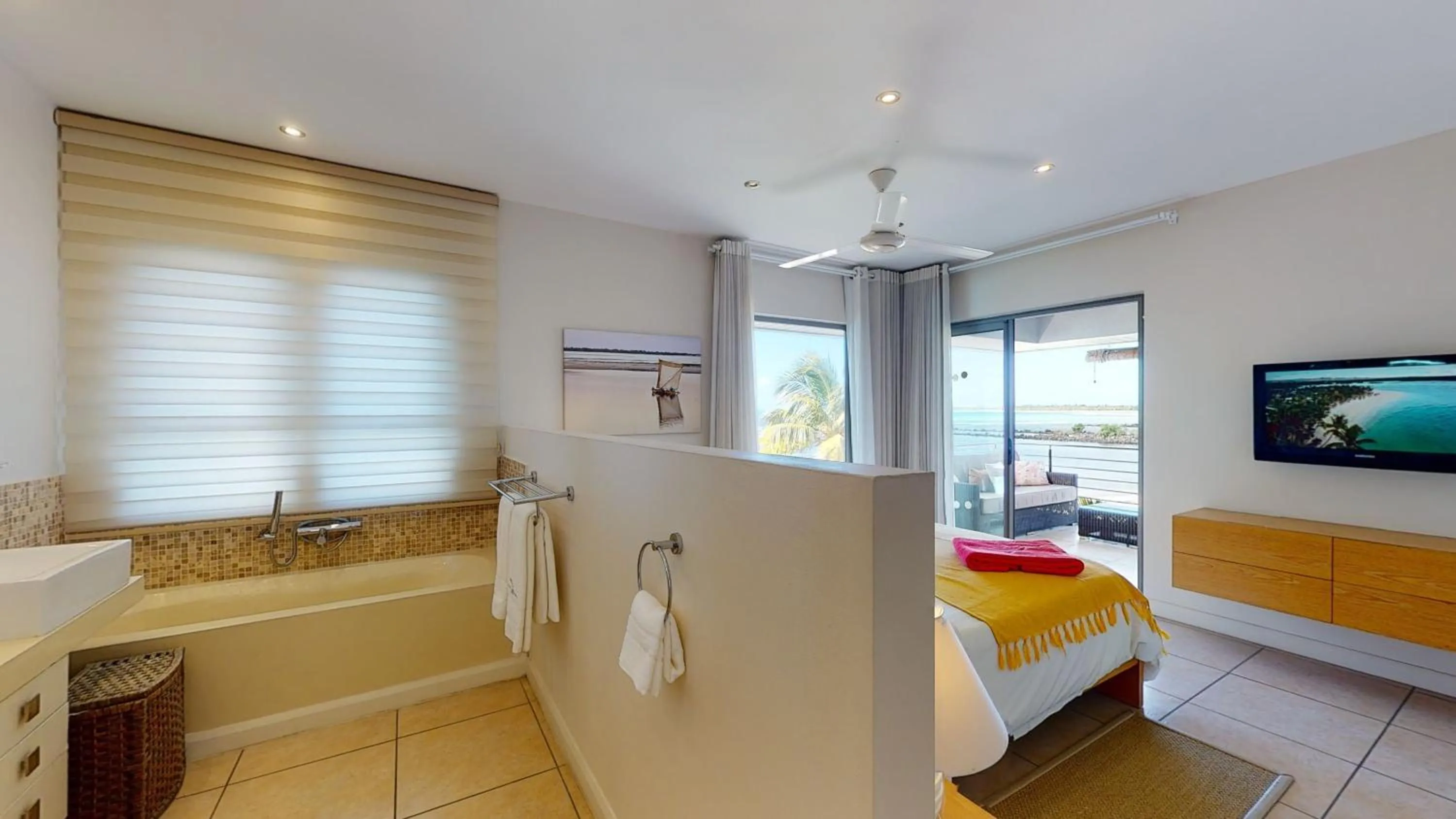 Bathroom, Bed in Bon Azur Beachfront Suites & Penthouses by LOV Mauritius
