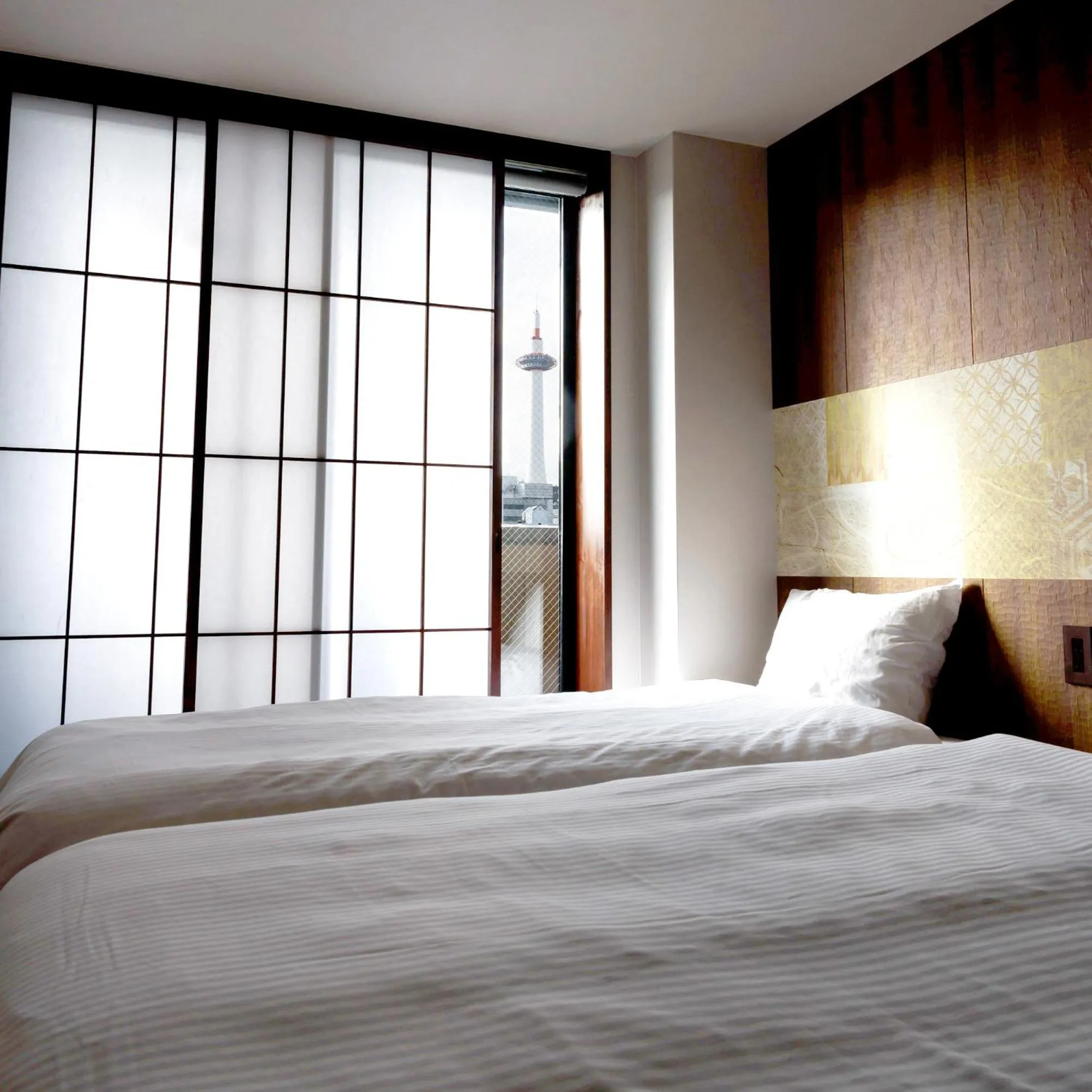 View (from property/room), Bed in Irori Kyoto Station Higashi-Honganji