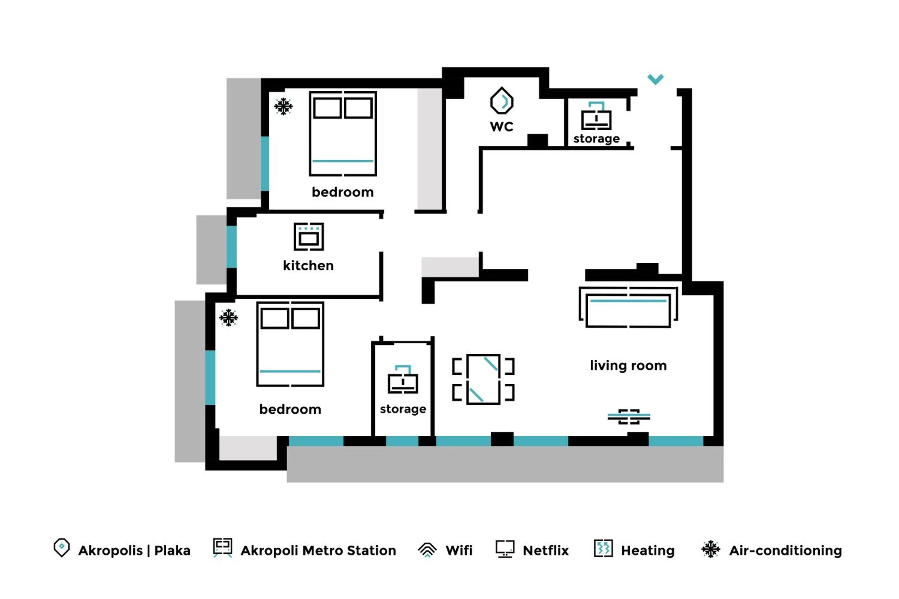 Floor plan in Acropolis Core Bright & Modern Apartment by UPSTREET