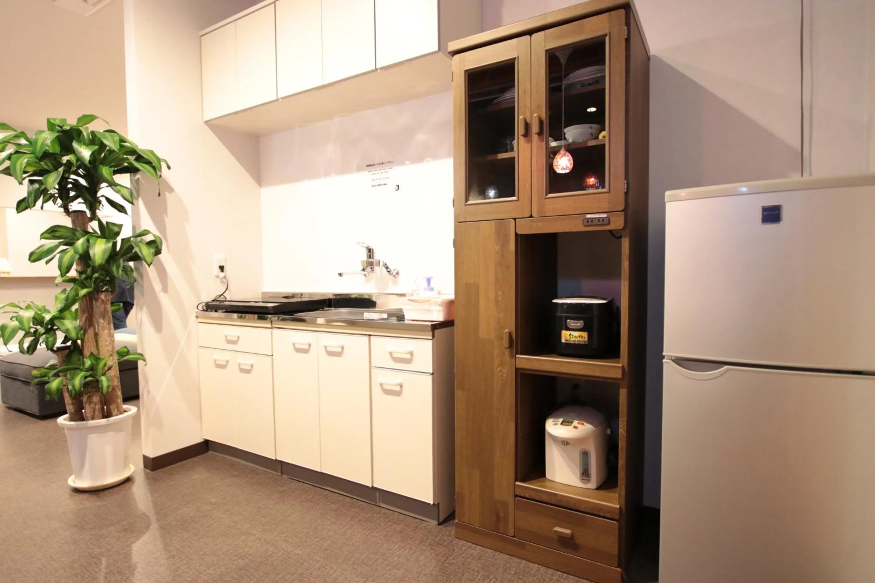 Communal kitchen in Mezame Hostel