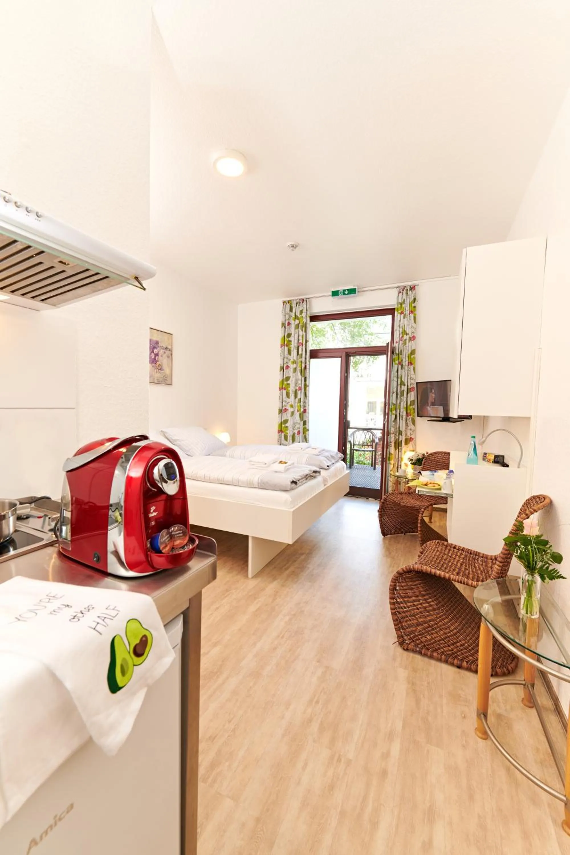 Kitchen or kitchenette, Bed in Aparthotel Marion Weber