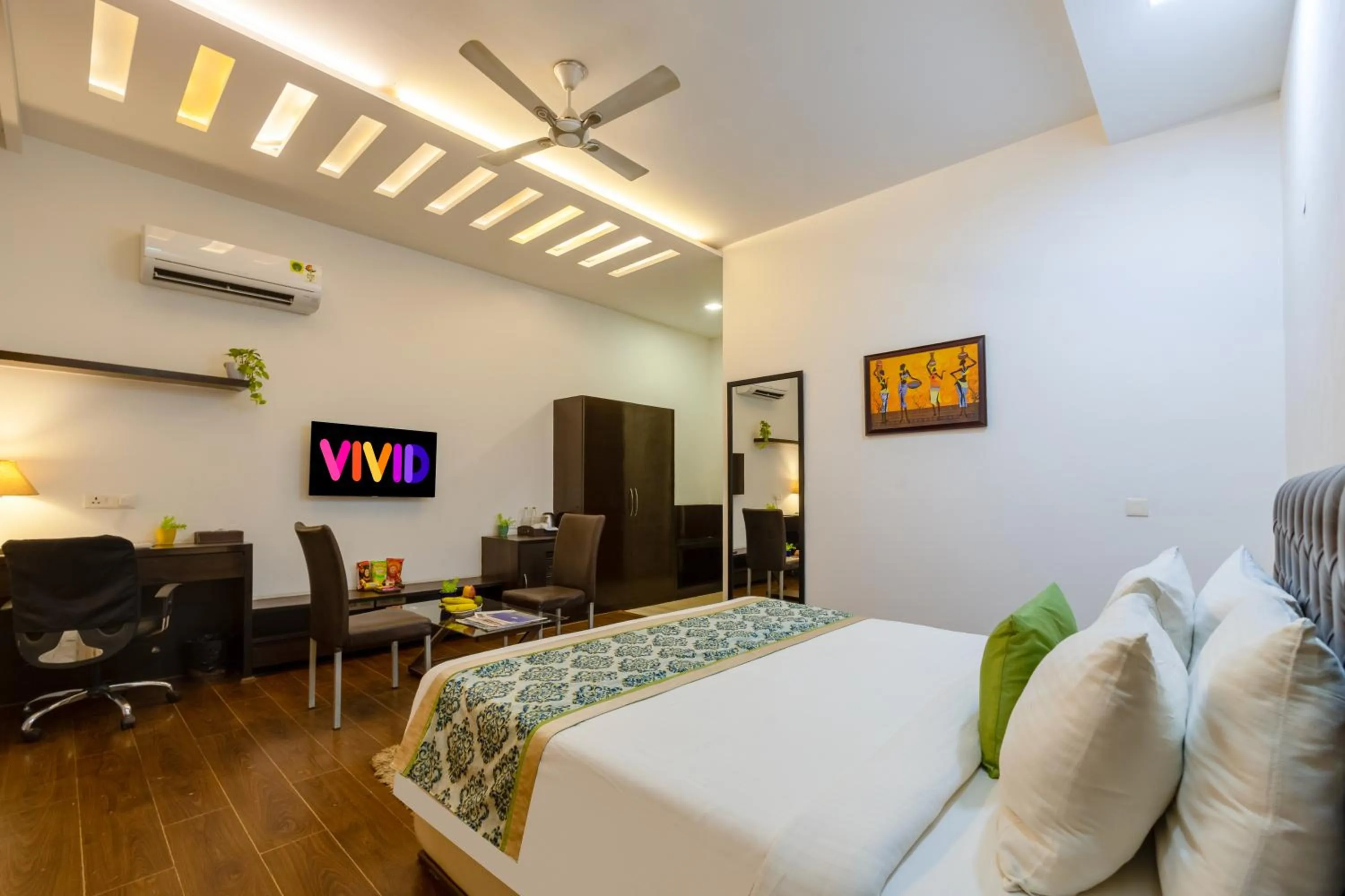 Seating area, Bed in Vivid Boutique Hotel, Medanta, Gurugram