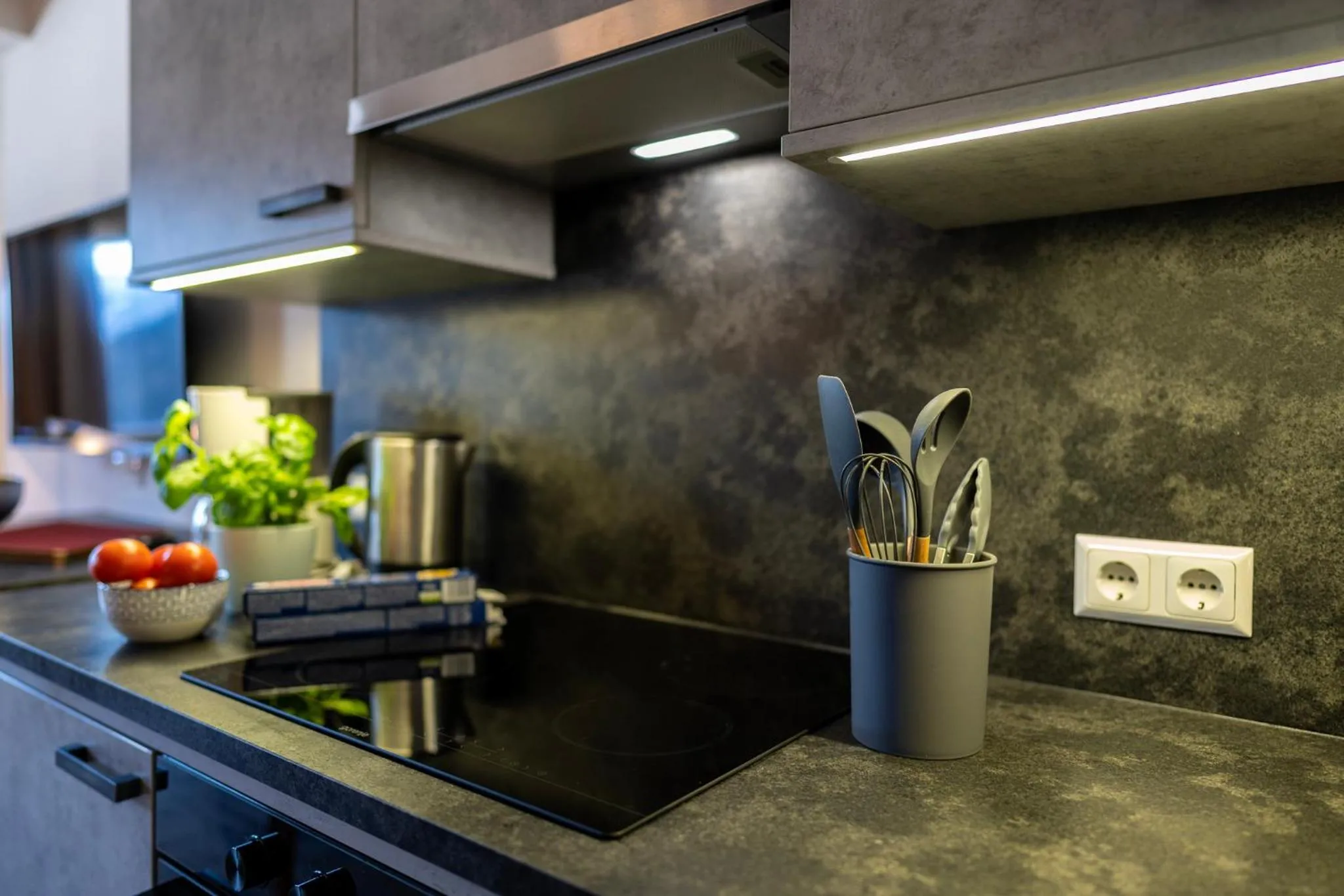 Kitchen or kitchenette in Gästehaus Schusser an der Therme, Frühstück, Doppelzimmer und Ferienwohnung