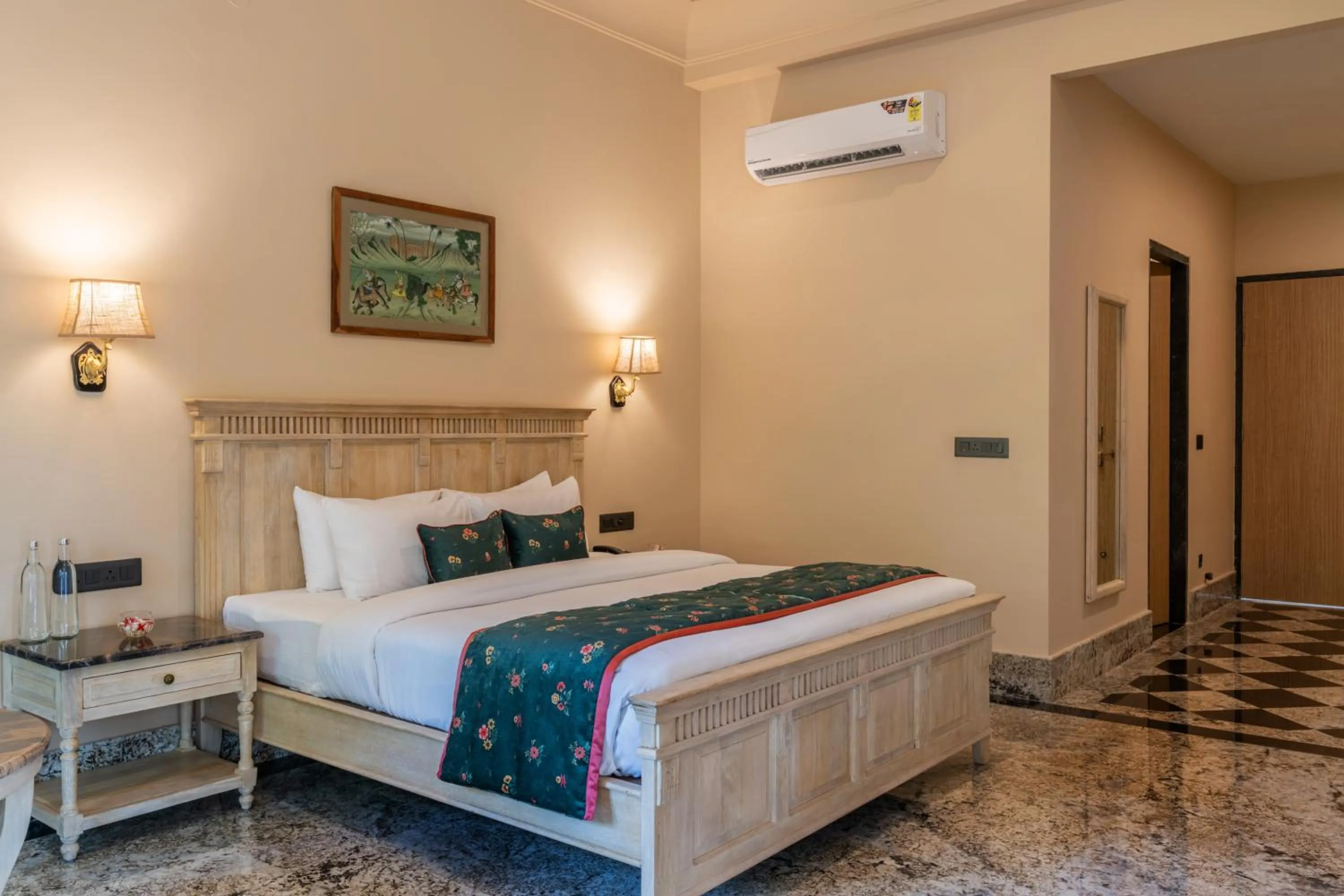 Bed in Umaid Palace - A Lakeside Resort - 25 minutes from Mehandipur Balaji - 20 minutes from Chand Baori Stepwell Abhaneri & 40 minutes from Bhangarh Fort