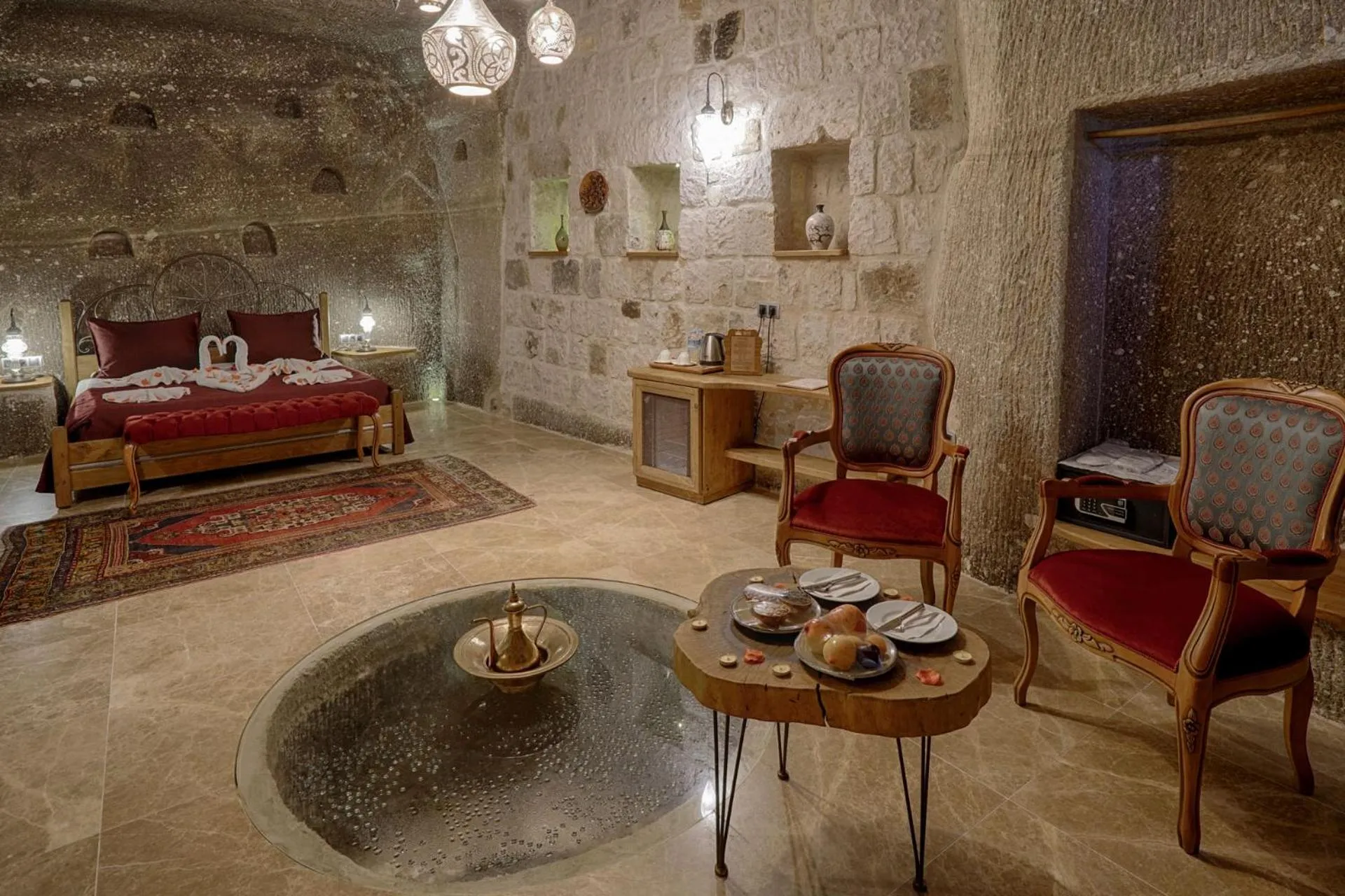 Bed in Hera Cave Suites