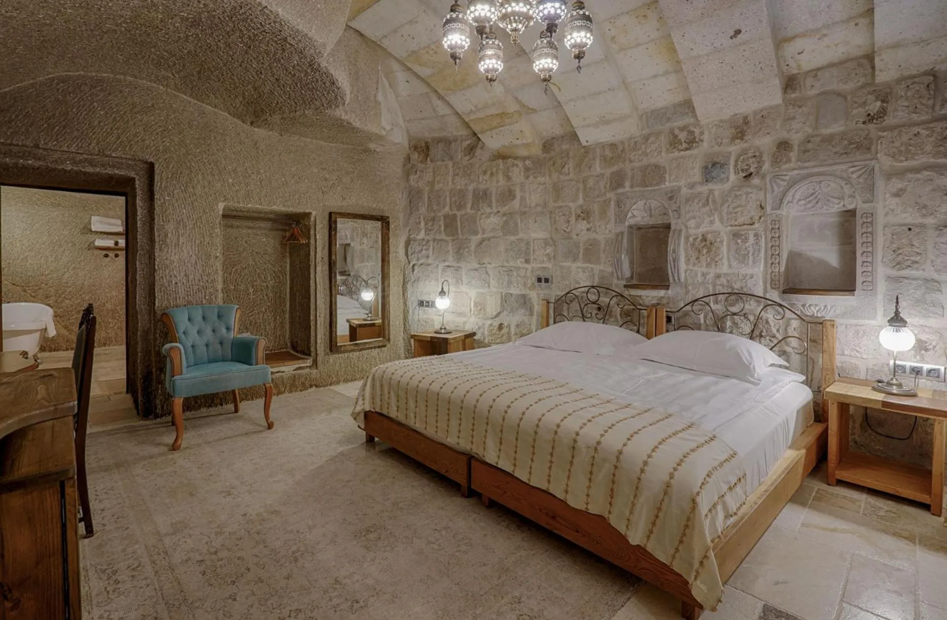 Bed in Hera Cave Suites