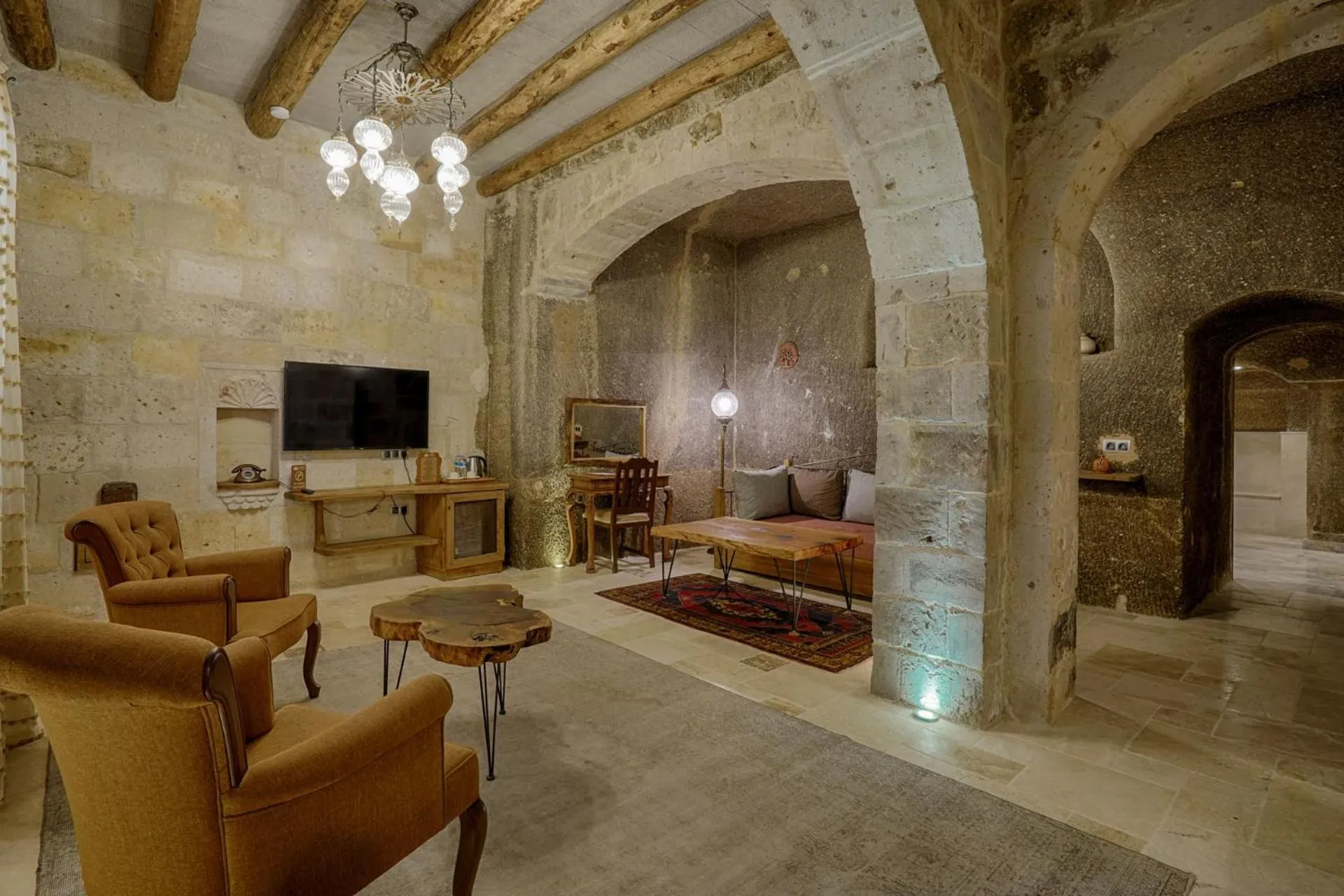 Living room in Hera Cave Suites