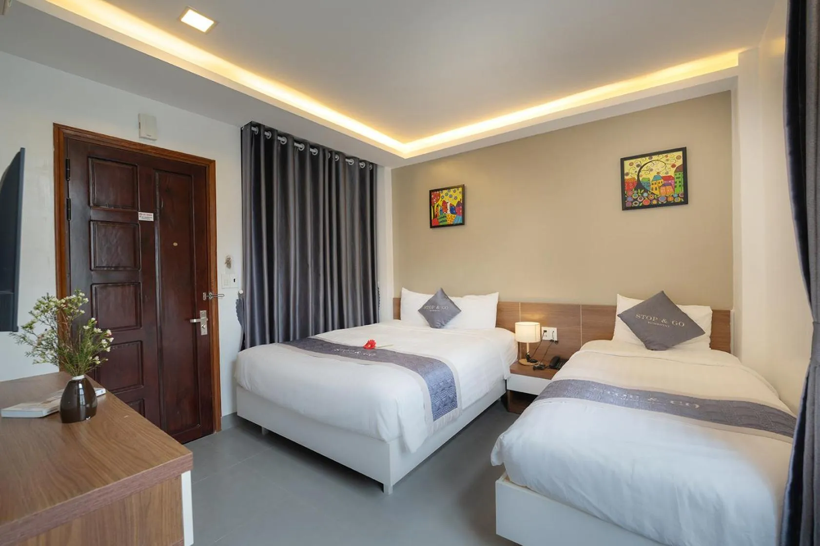 Bed in Stop and Go Boutique Homestay Hue