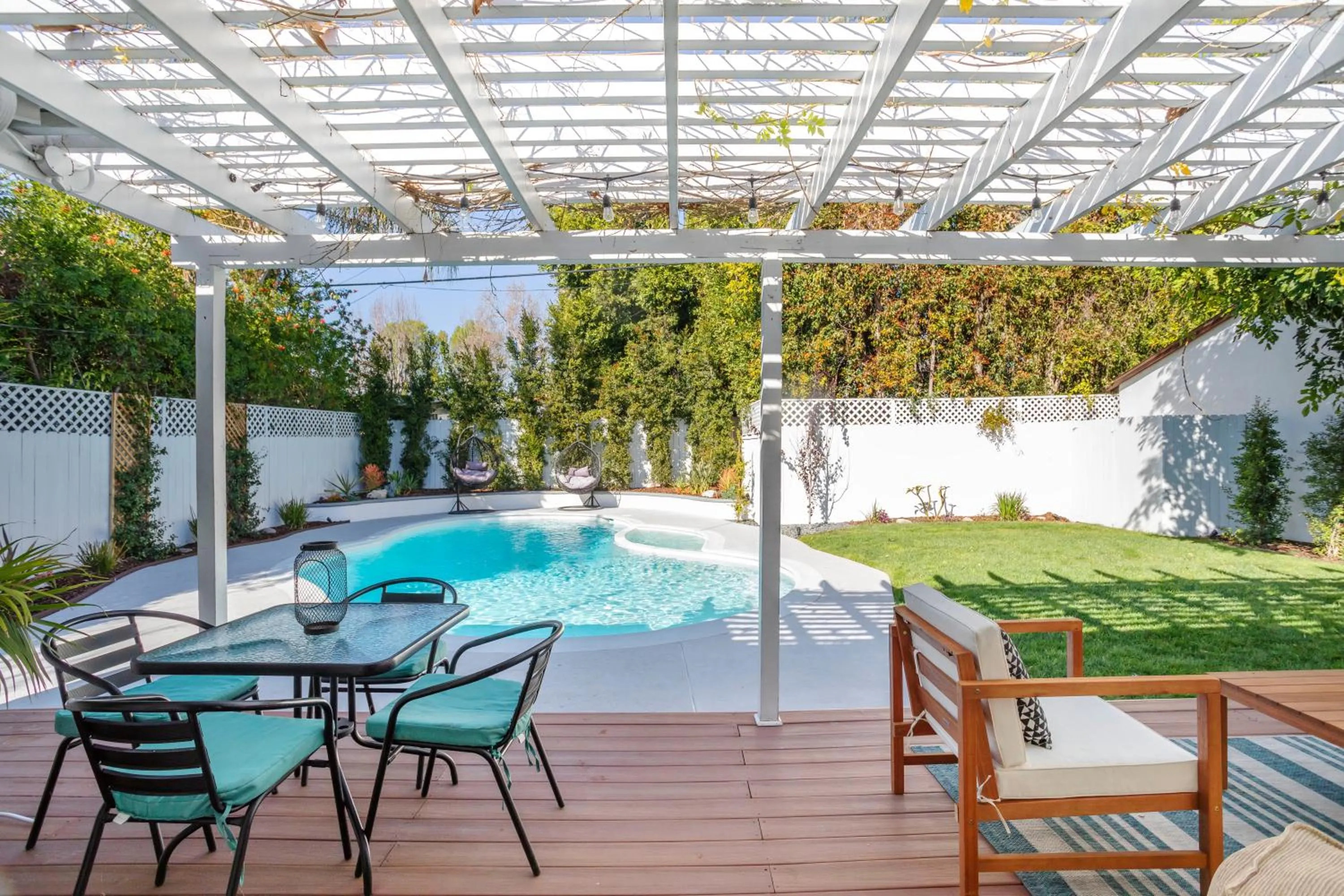 Patio in Enchanting Sherman Oaks Home With Pool permit #HSR two five zero zero 3222