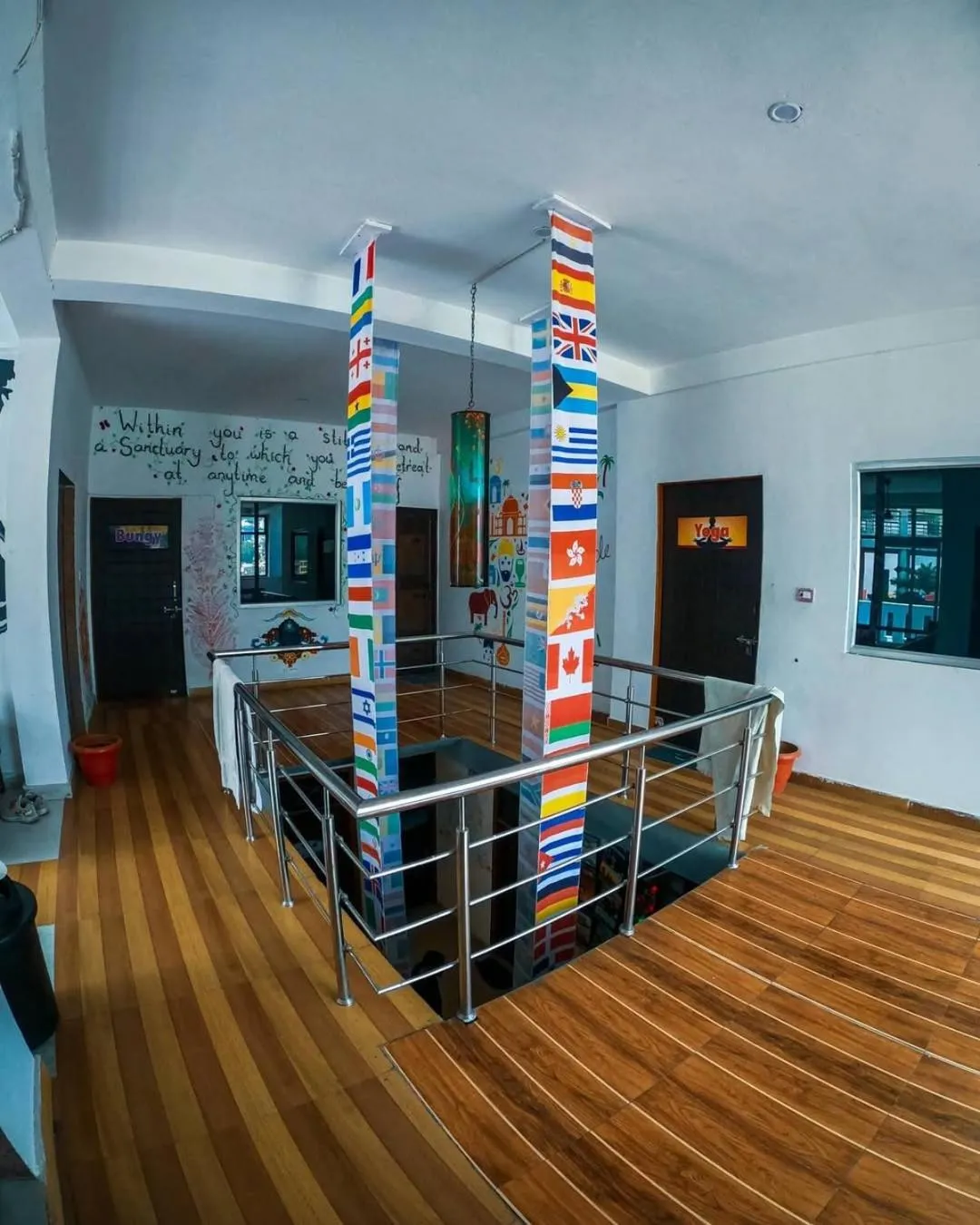 Dining area in Skyard Hostel Rishikesh Laxman Jhula