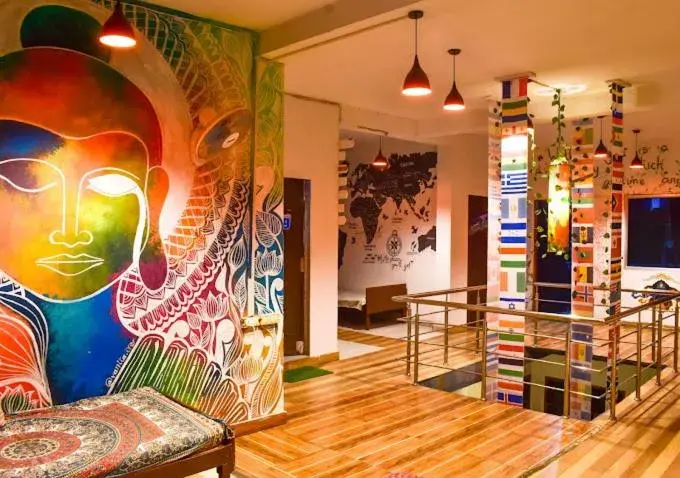 Living room in Skyard Hostel Rishikesh Laxman Jhula Living room in Skyard Hostel Rishikesh Laxman Jhula