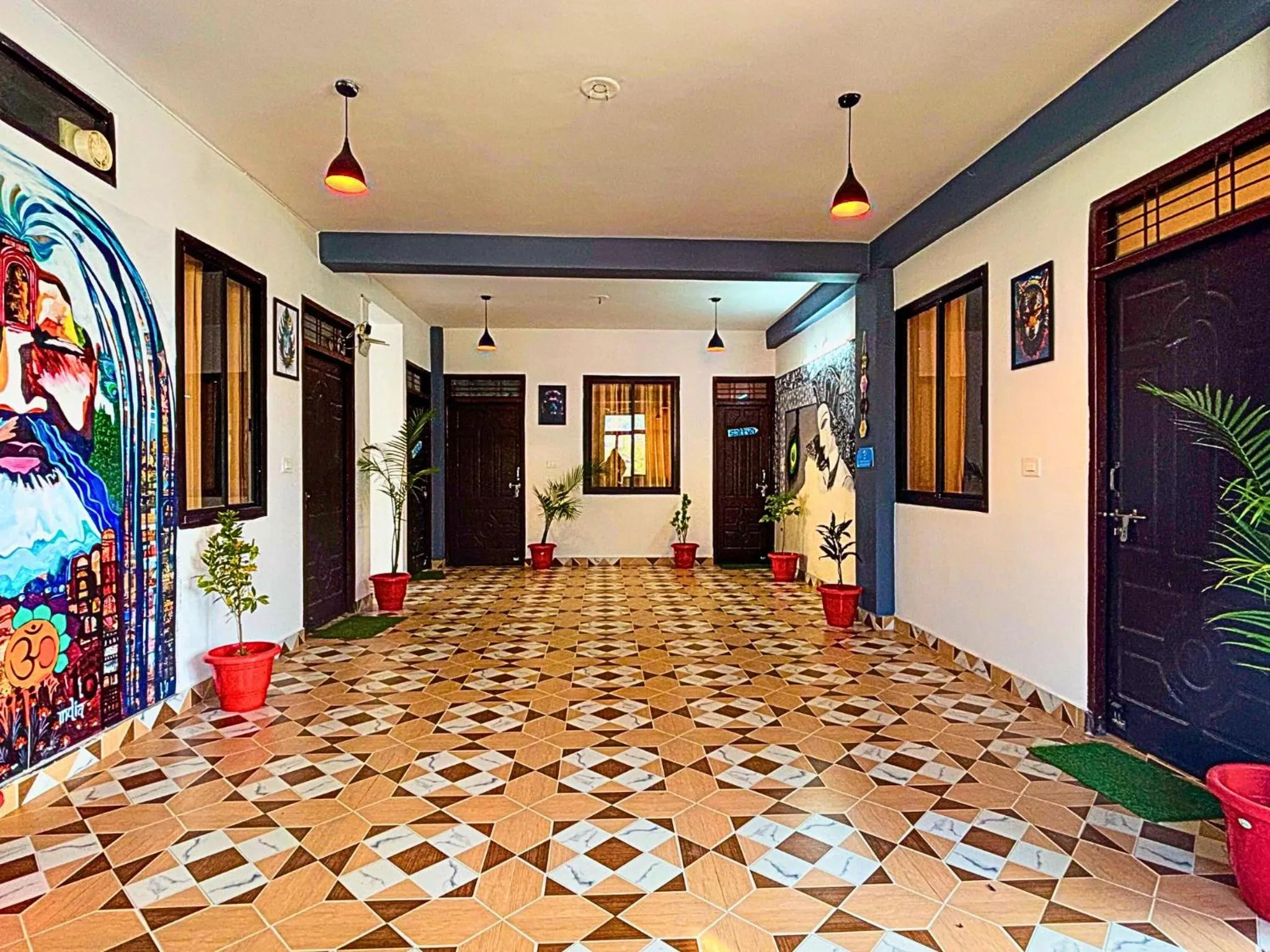 Decorative detail in Skyard Hostel Rishikesh Laxman Jhula