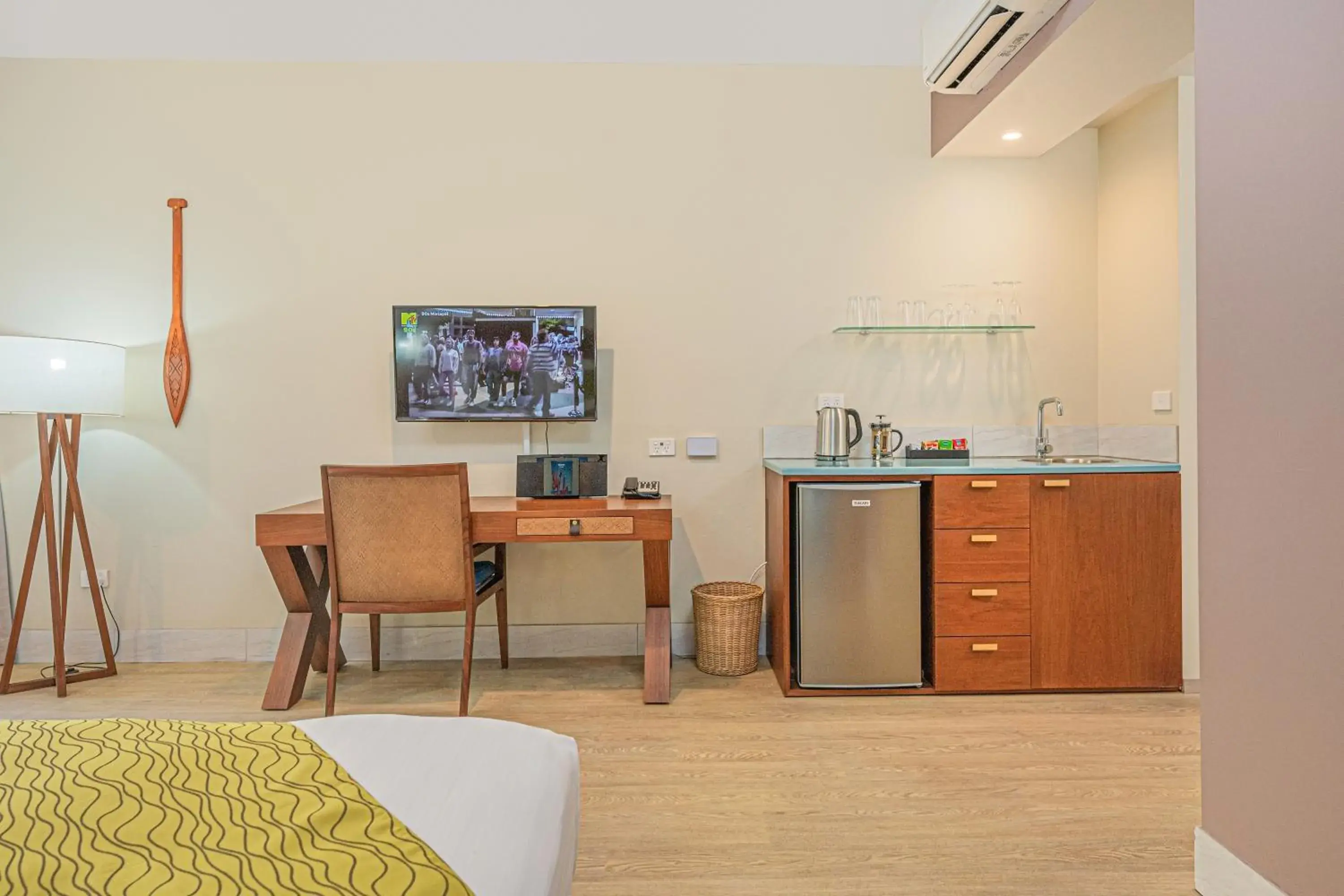 Kitchen or kitchenette, Bed in Moana Sands Lagoon Resort - Adults Only Kitchen or kitchenette, Bed in Moana Sands Lagoon Resort - Adults Only