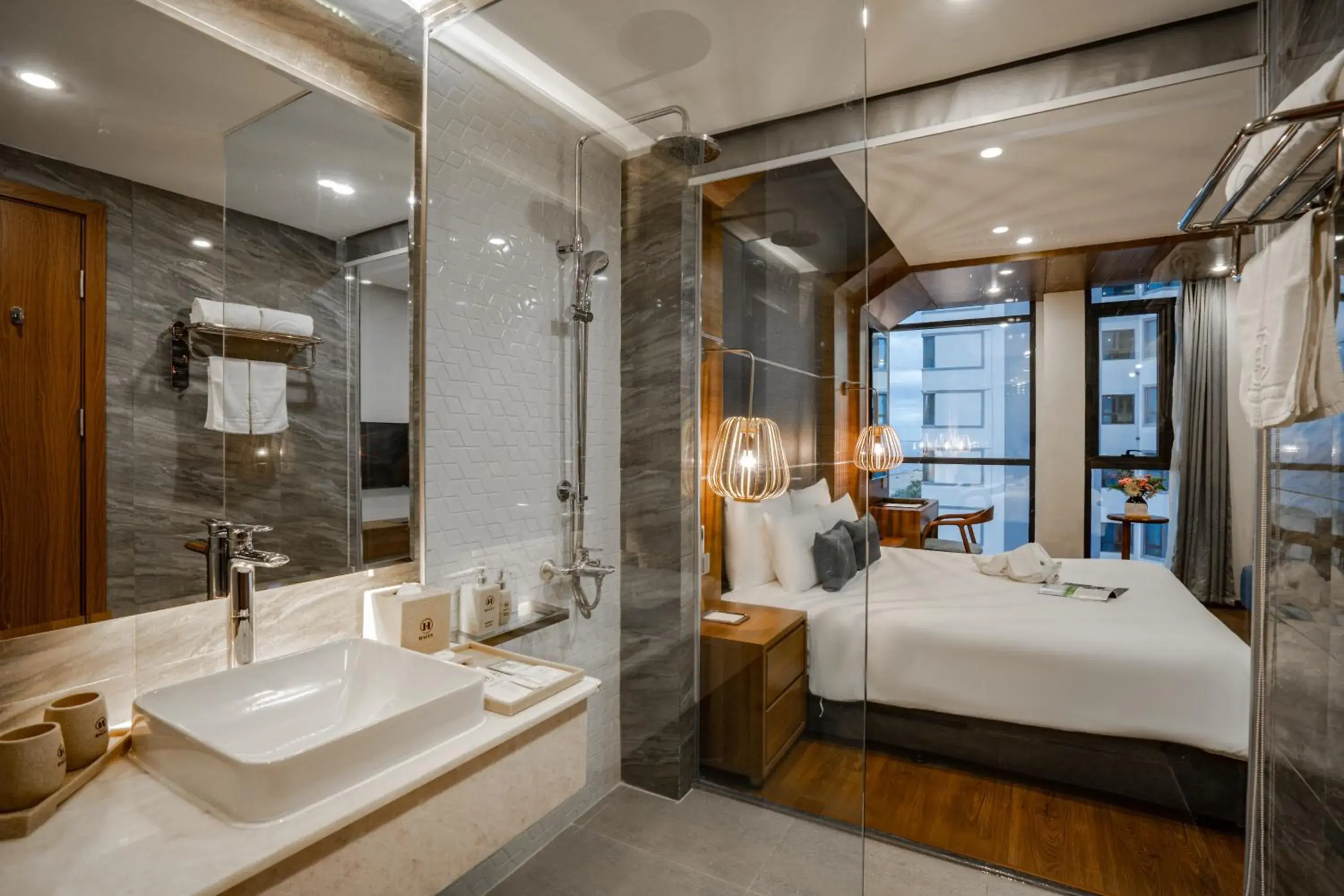 Bathroom, Bed in HAIAN Beach Hotel & Spa Bathroom, Bed in HAIAN Beach Hotel & Spa