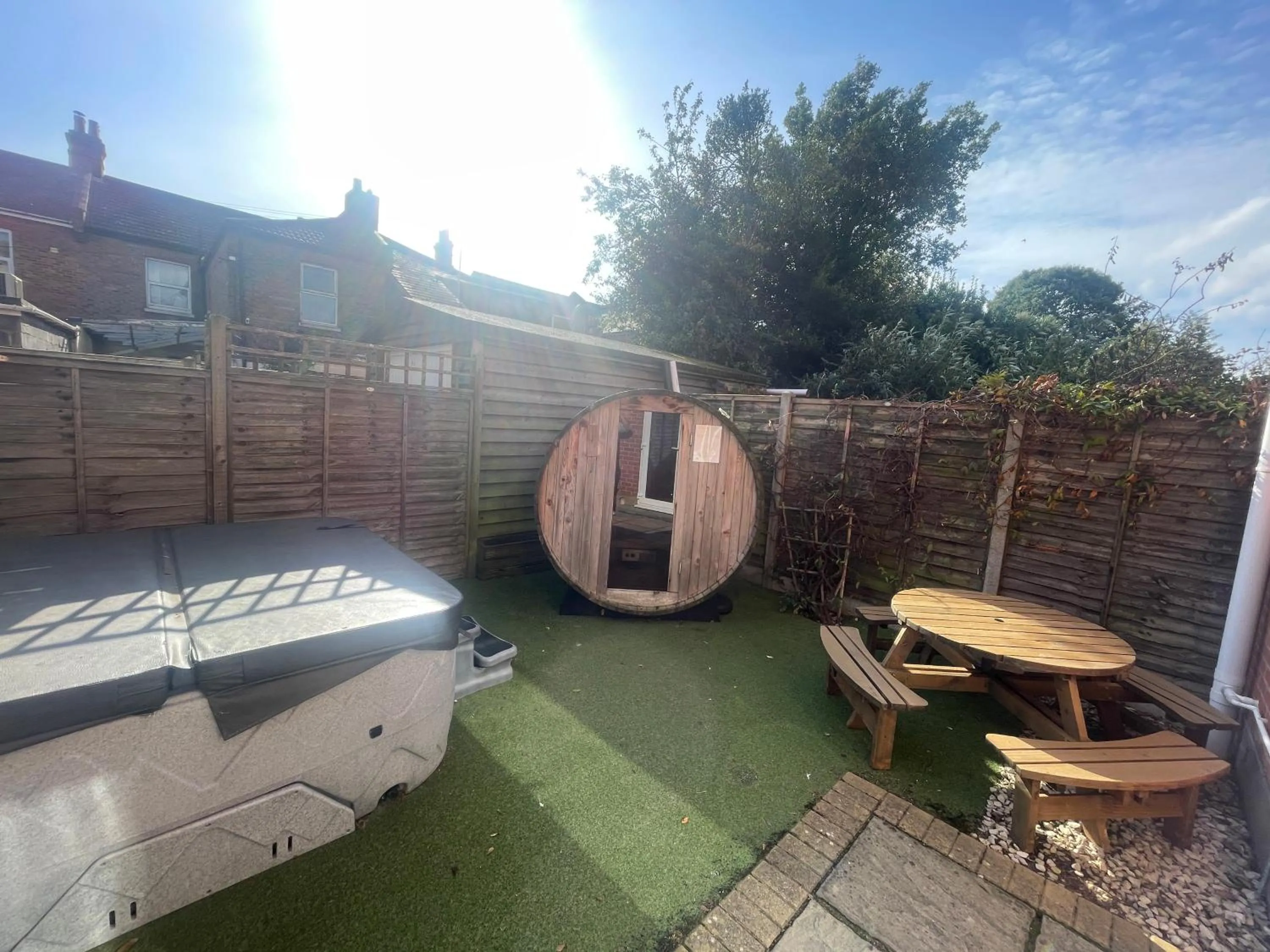 Patio in Holiday Home Hot Tub & Sauna