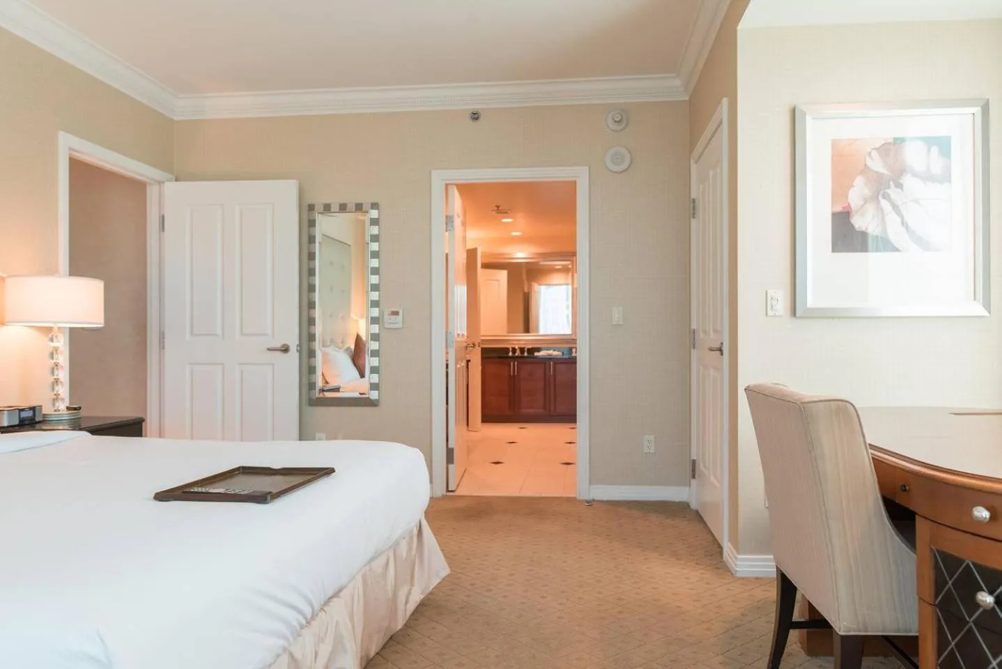 Bed in True 1BR Balcony Suite with Strip View at MGM Signature