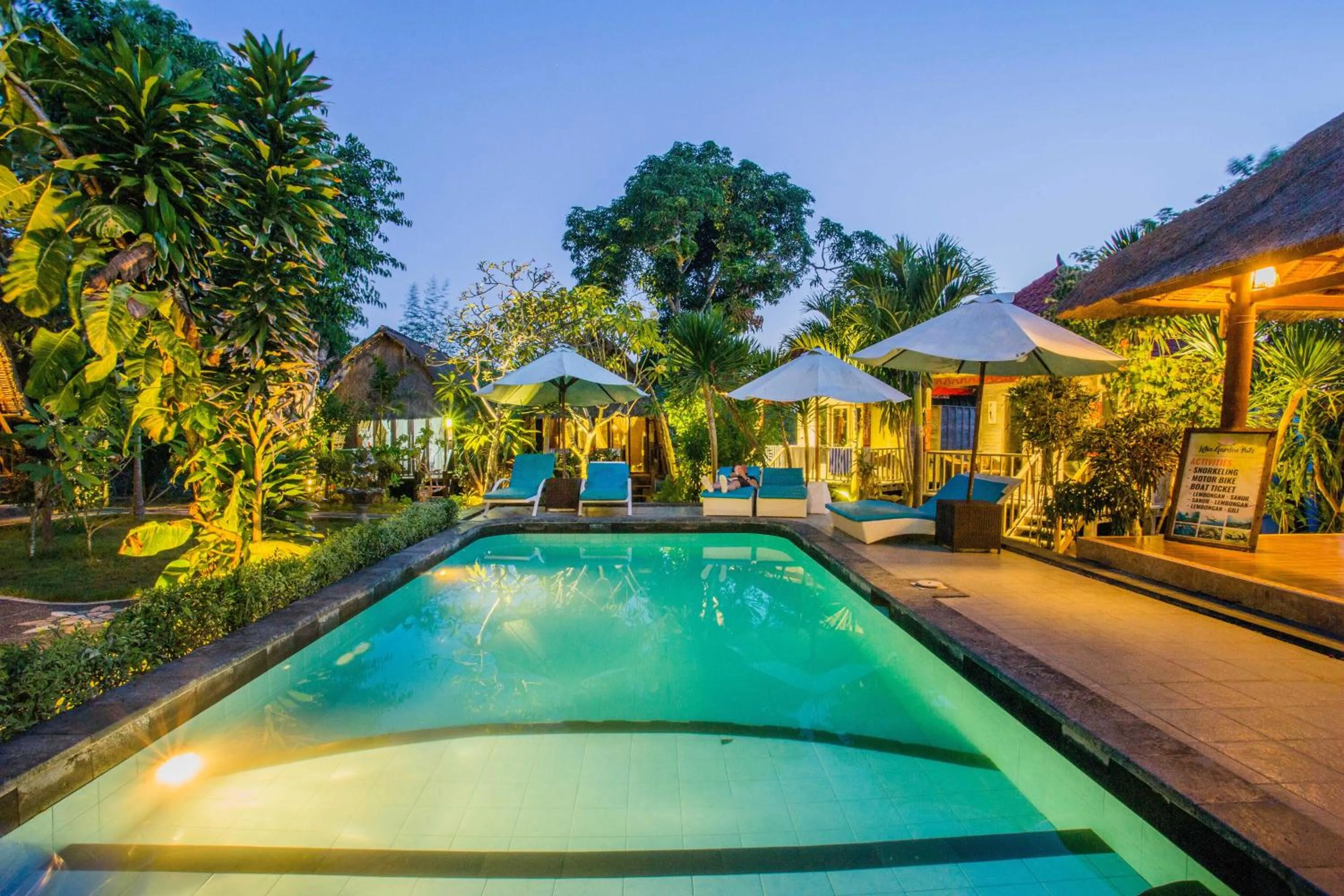 Pool view in Lotus Garden Huts