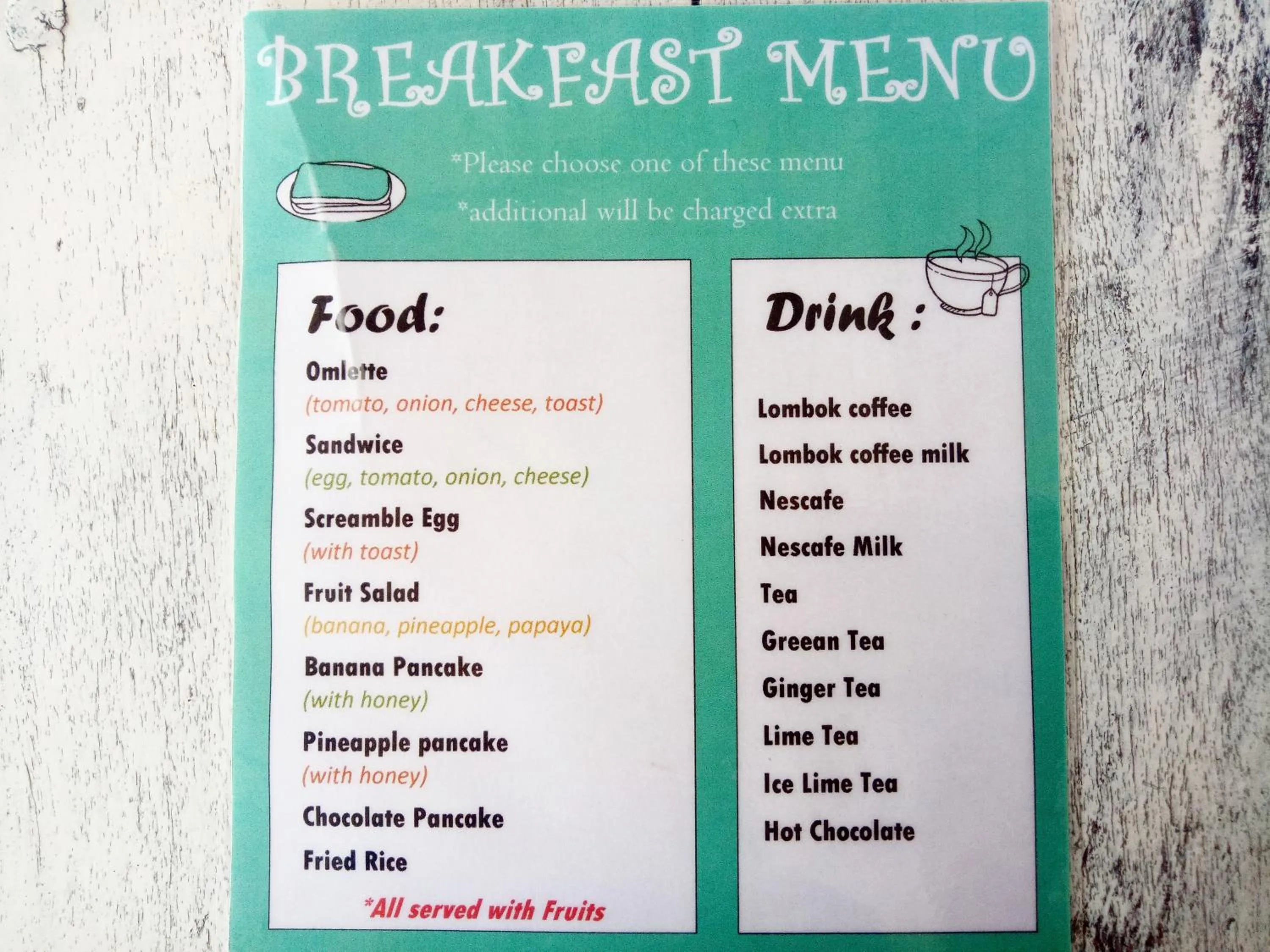 Breakfast in Nusa Indah Bungalows