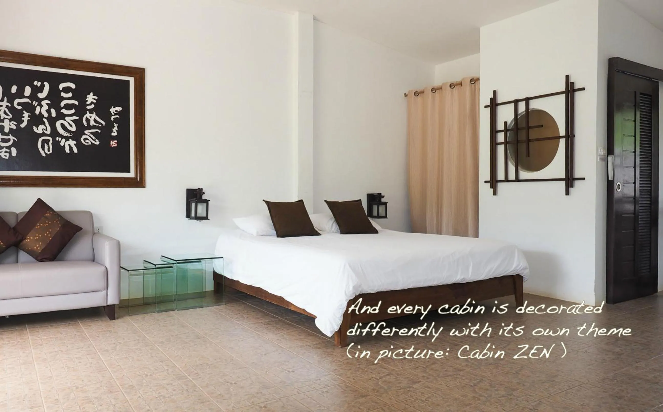 Seating area, Bed in Escape-Cabins