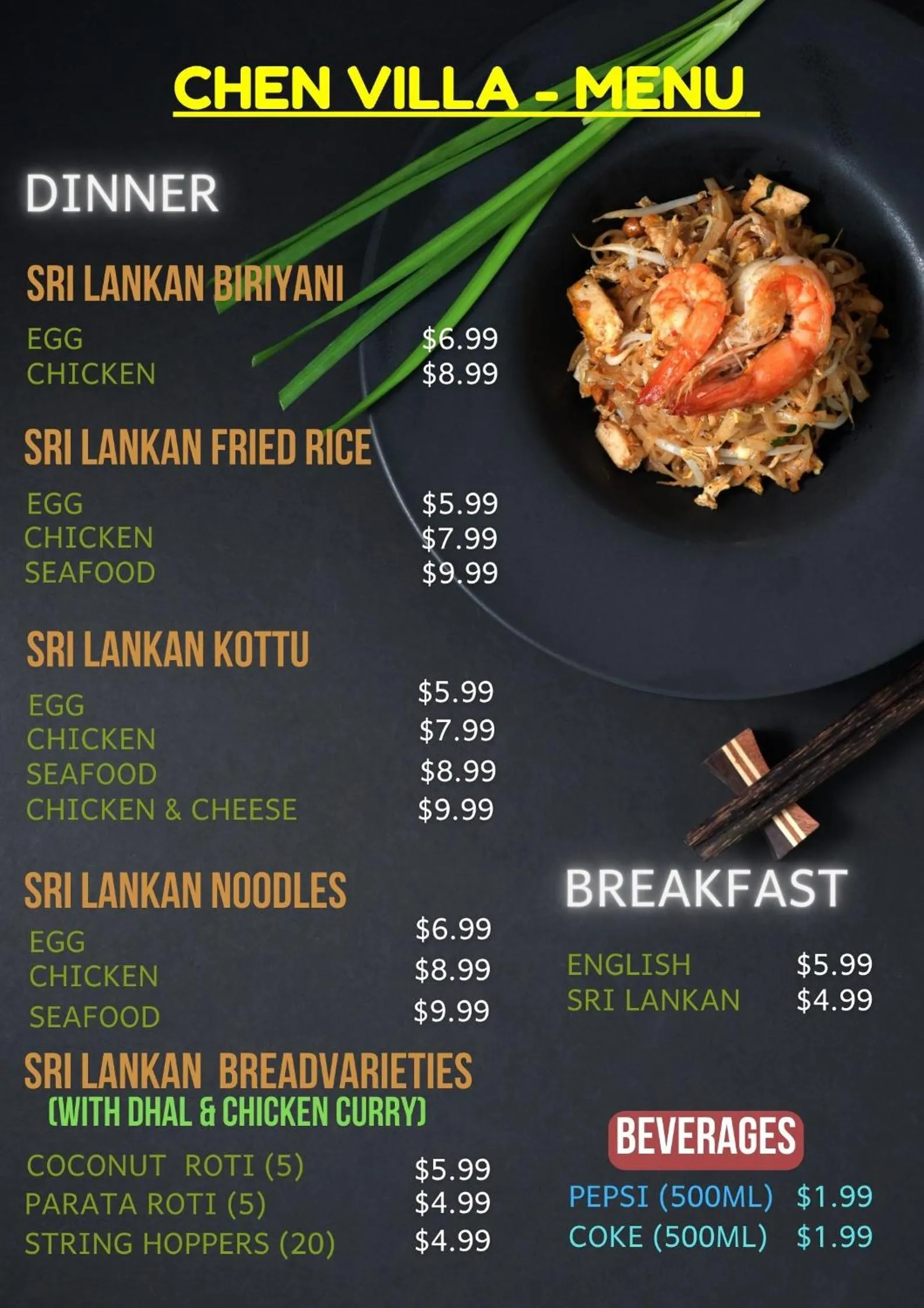 Food and drinks in CHEN VILLA - Near Airport