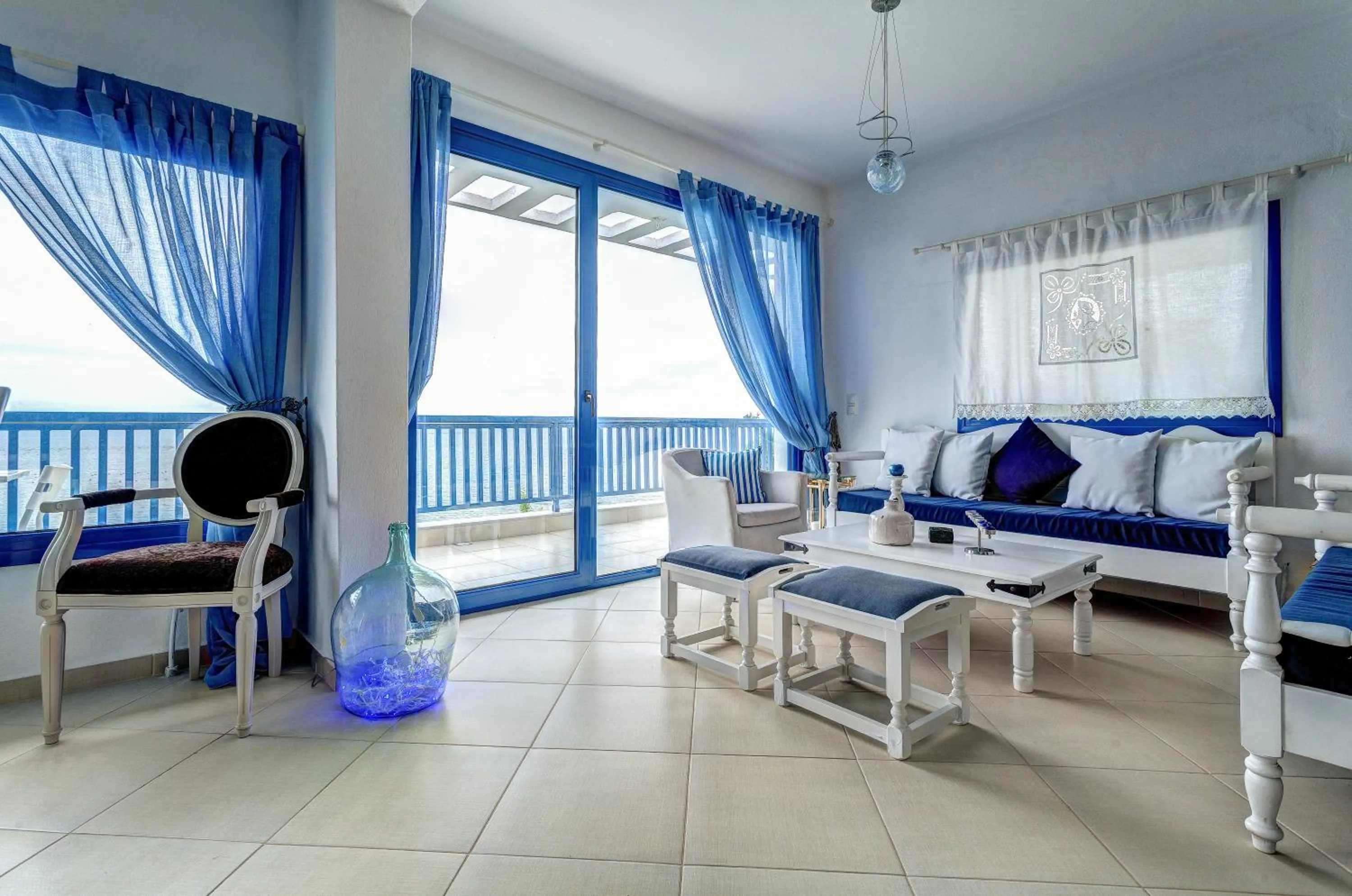 Living room, Bed in Navy Greece Villa with swimming pool & sea view