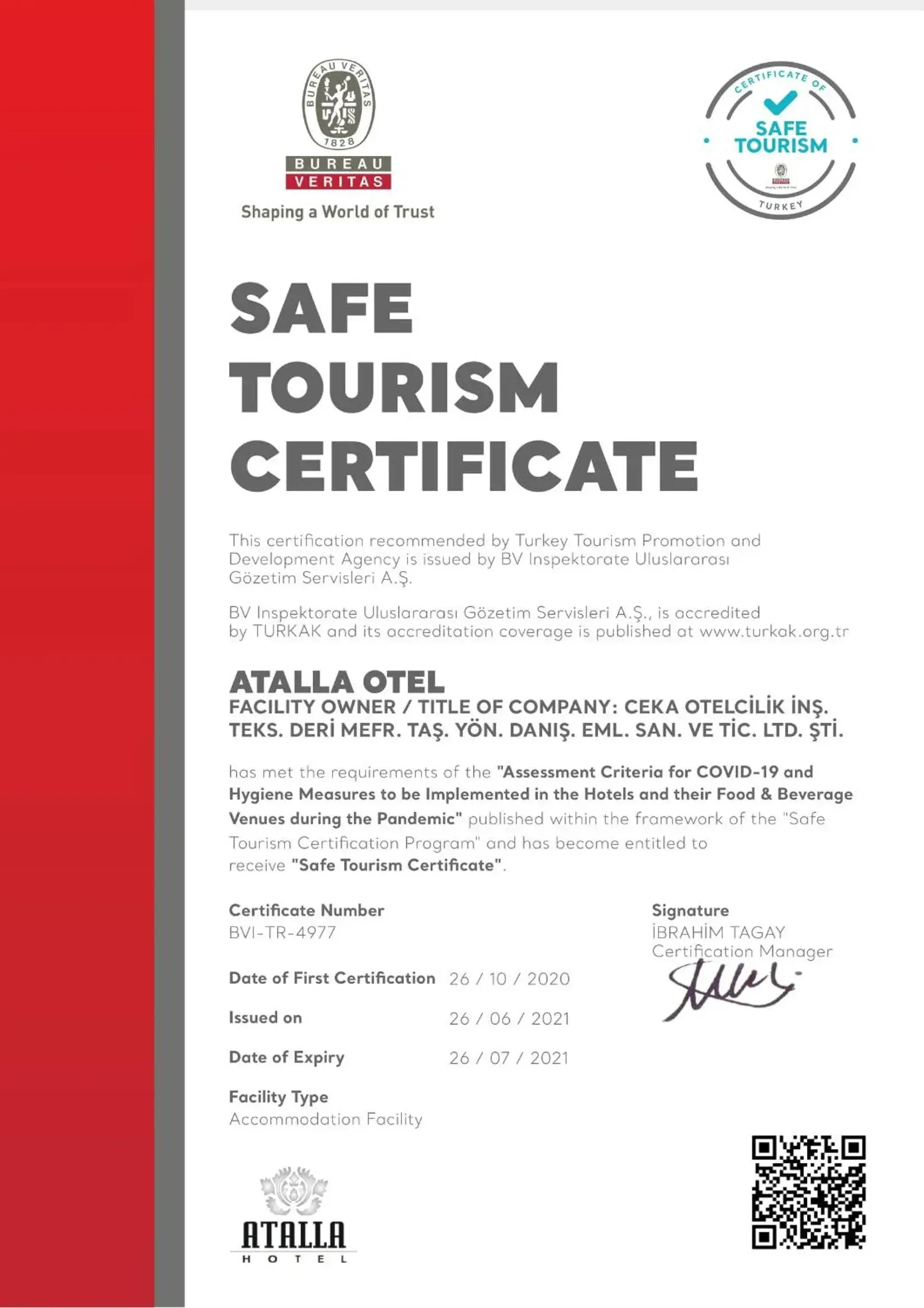 Logo/Certificate/Sign in Atalla Hotel