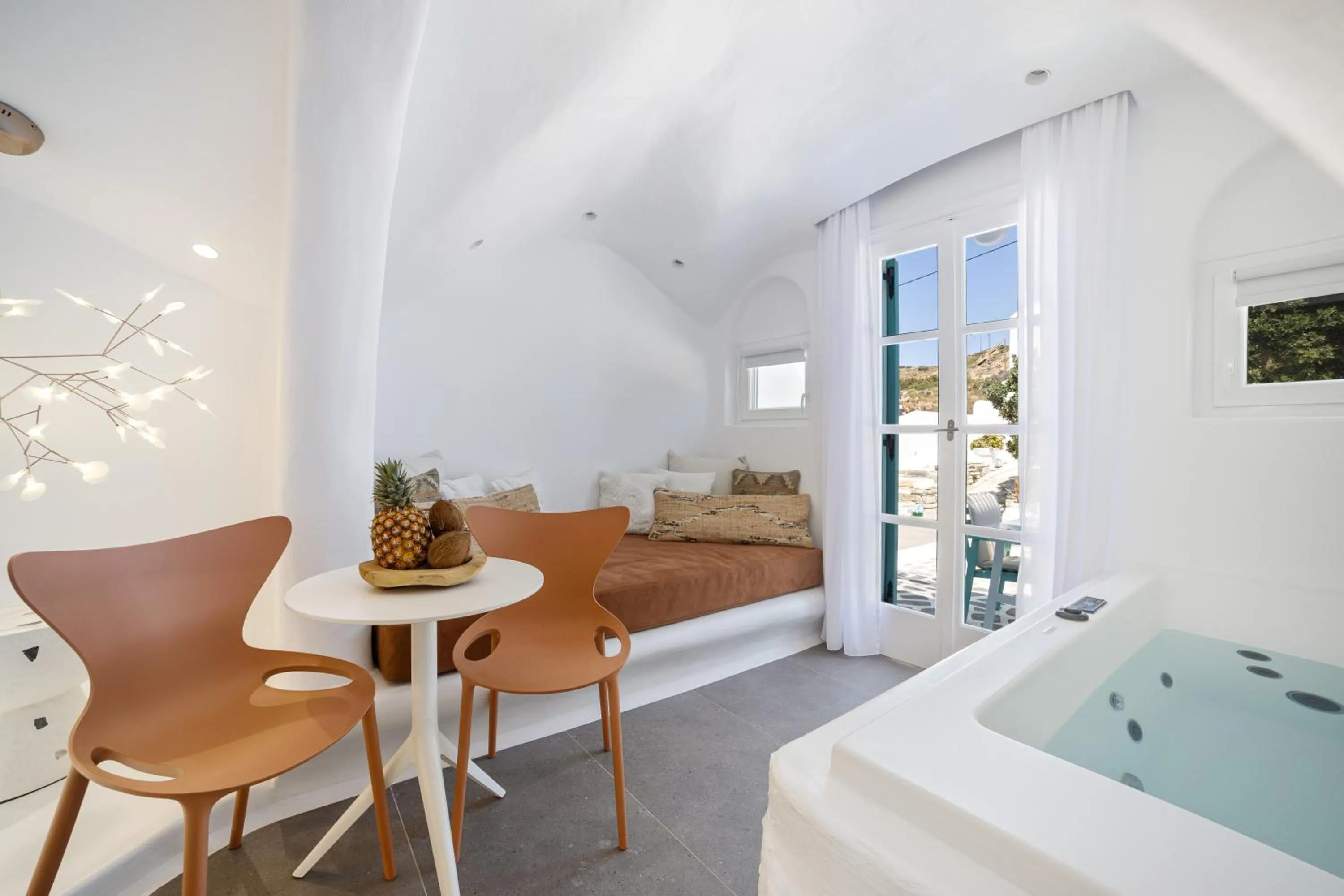Seating area in Naxos Cave Suites