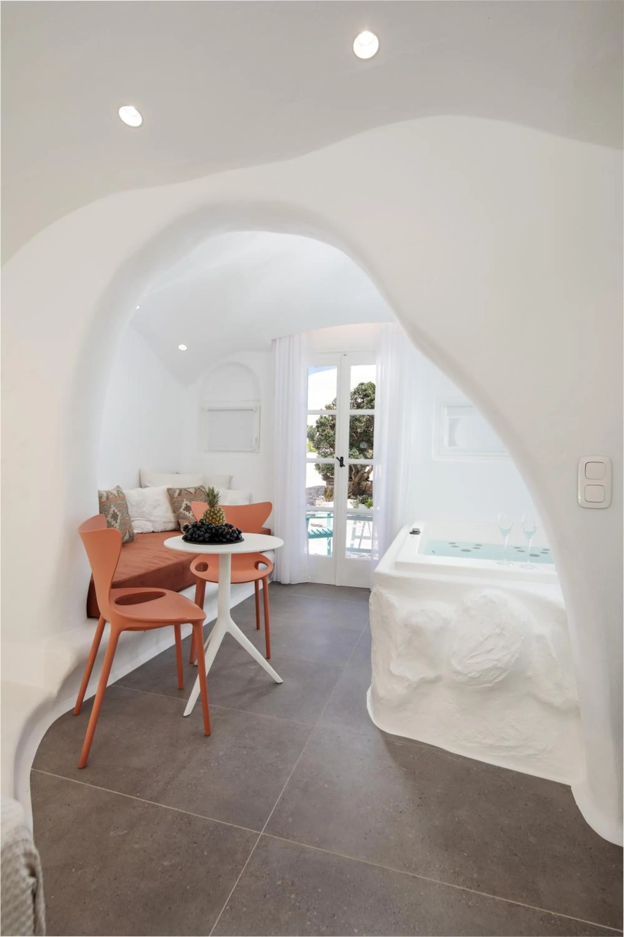 Bed in Naxos Cave Suites