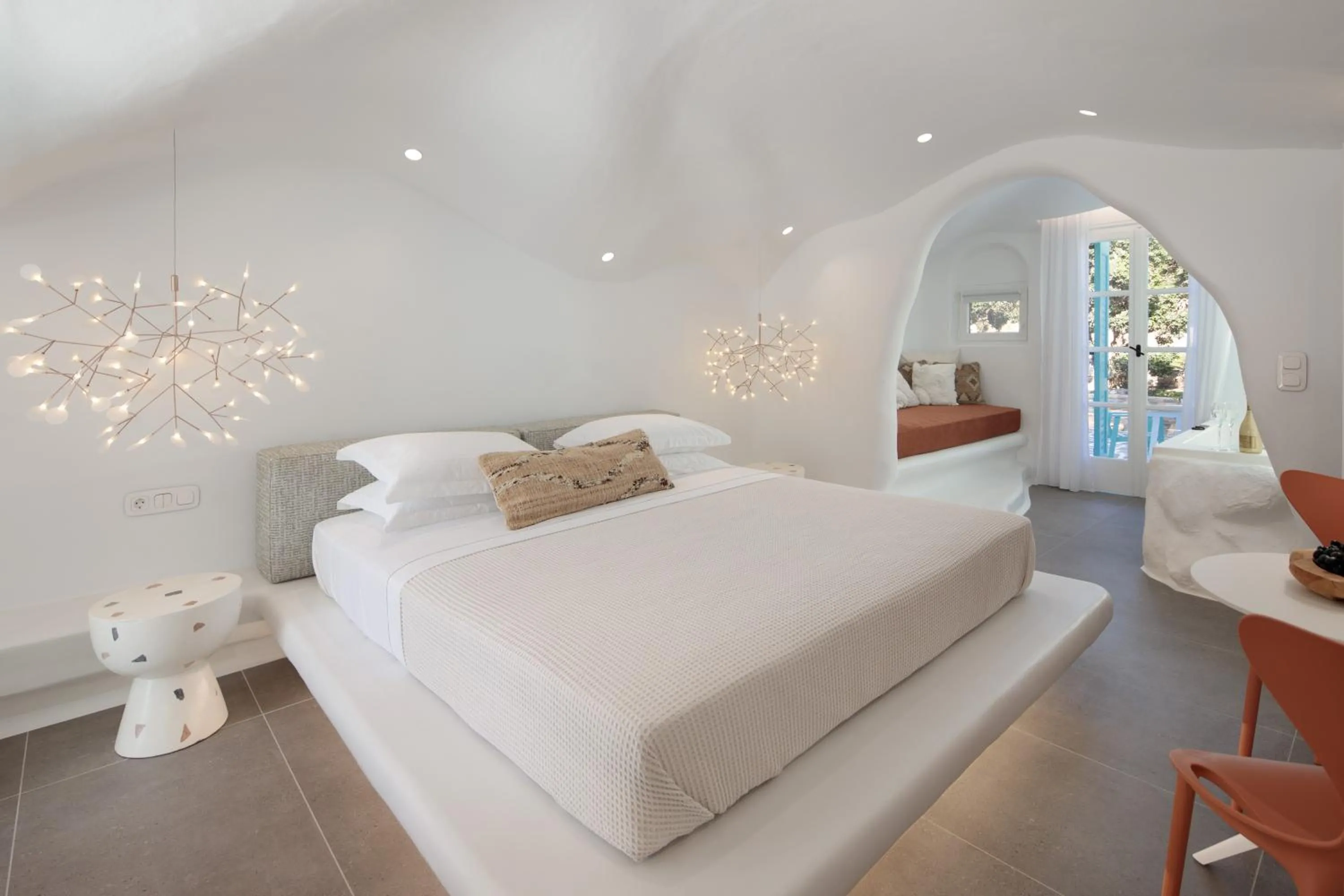 Bed in Naxos Cave Suites