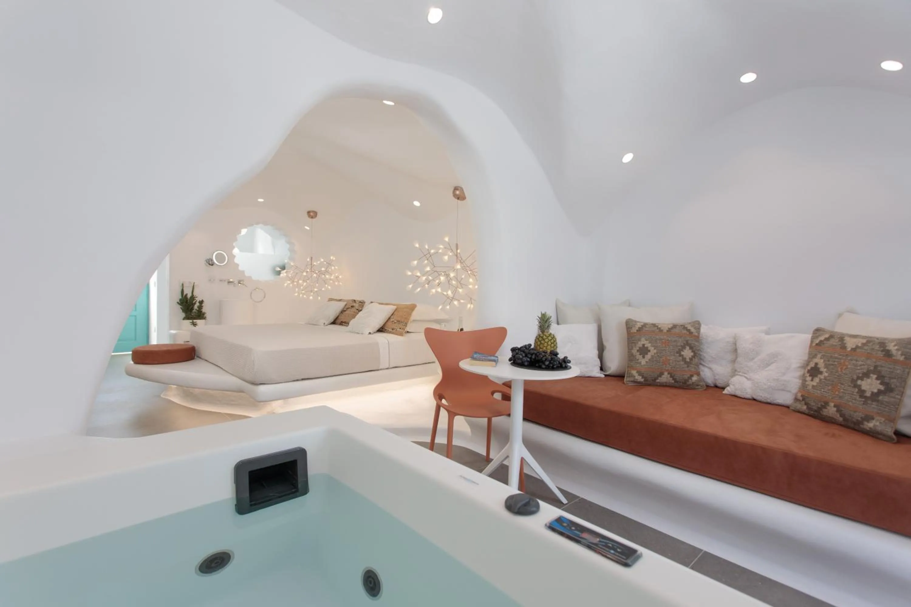Bed in Naxos Cave Suites