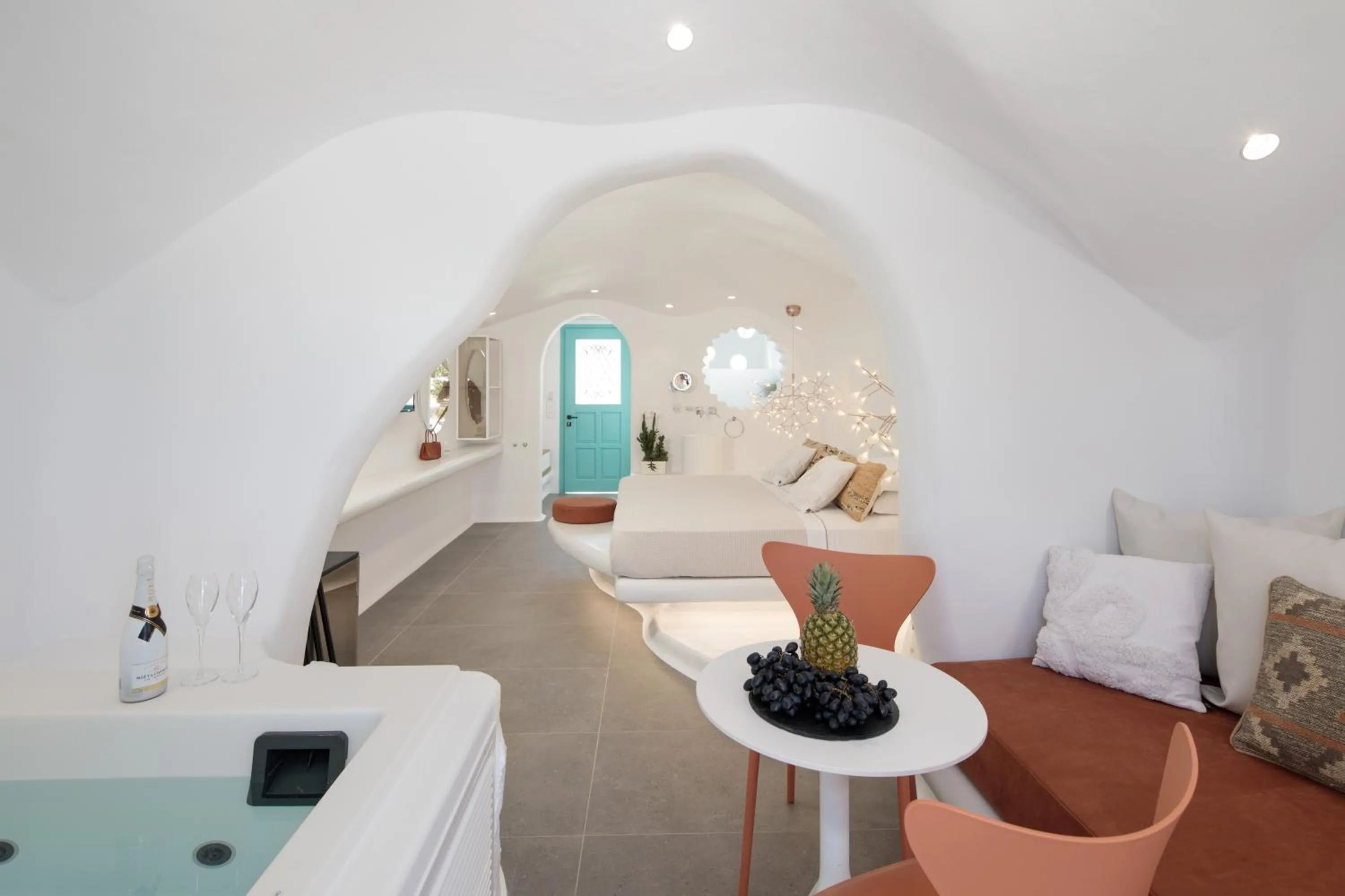 Bed in Naxos Cave Suites