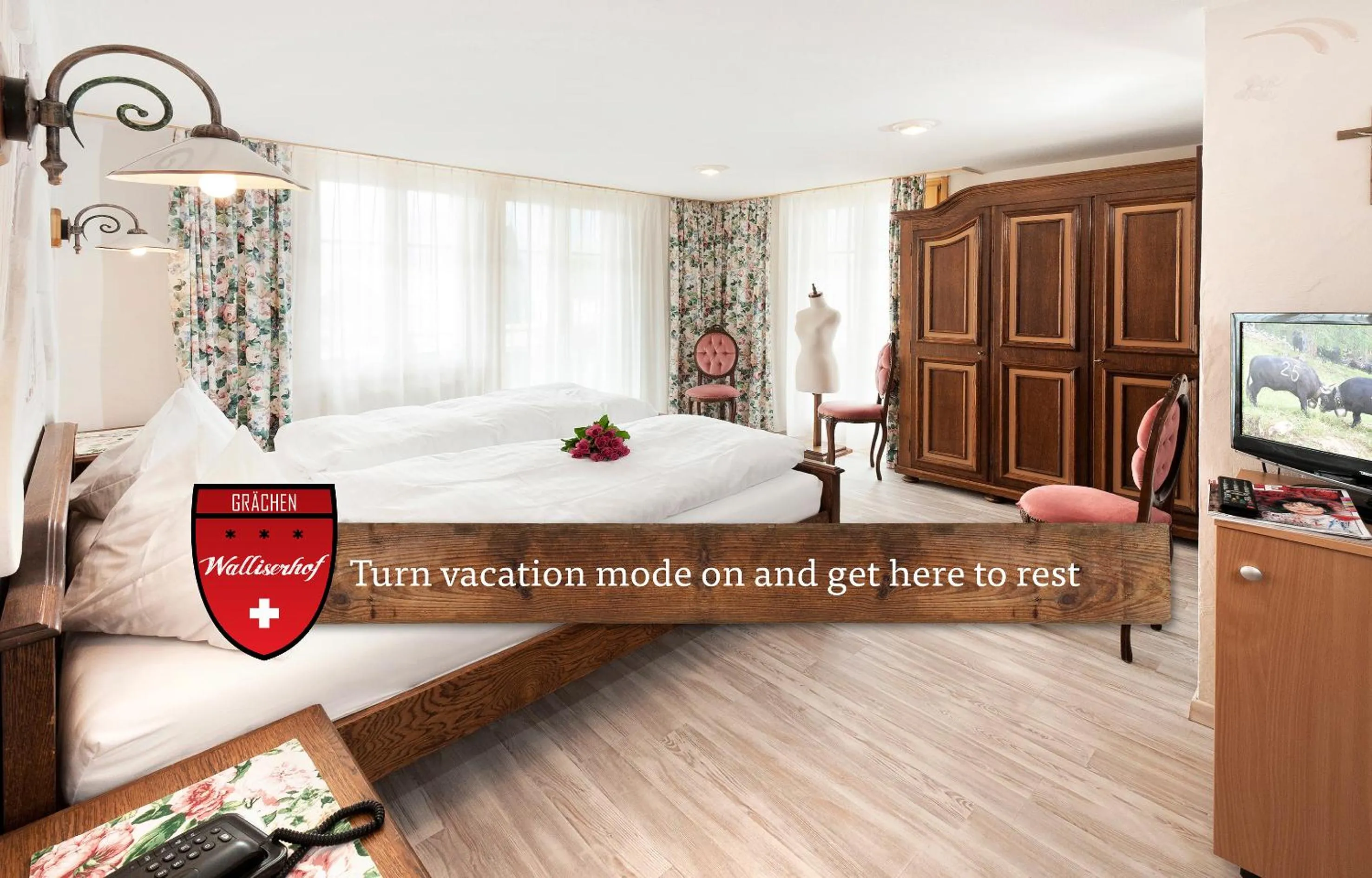 TV and multimedia, Bed in Hotel Walliserhof - The Dom Collection