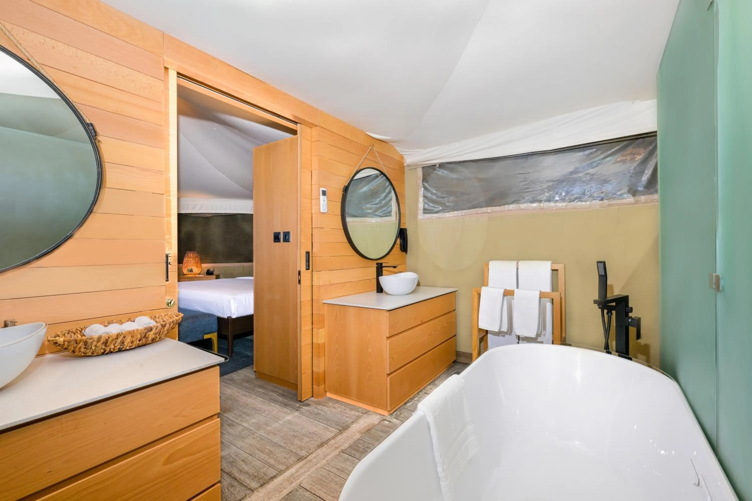 Bathroom, Bed in Kingfisher Retreat by Sharjah Collection