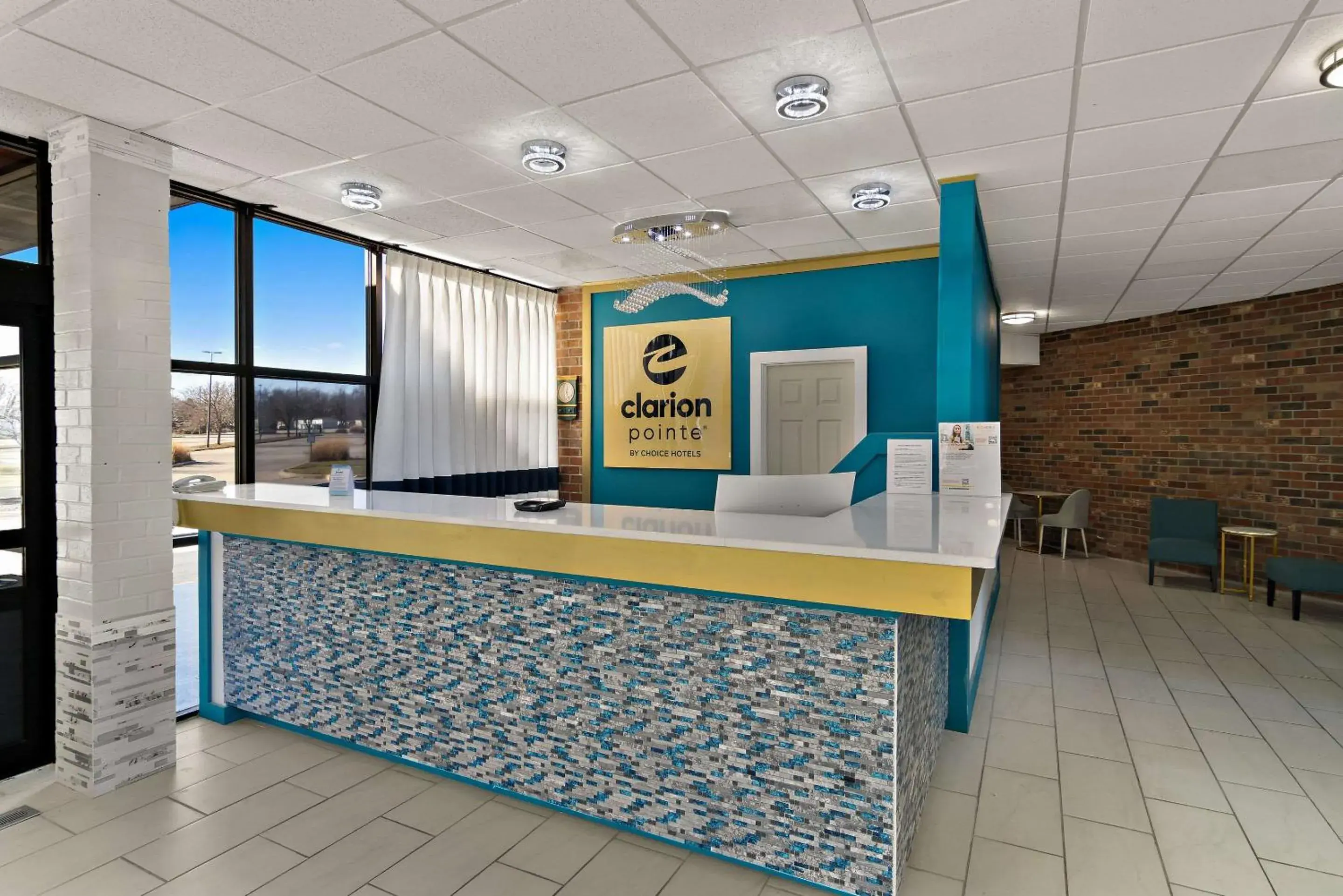 Lobby or reception in Clarion Pointe Bloomington-Normal near I-55 and University Lobby or reception in Clarion Pointe Bloomington-Normal near I-55 and University
