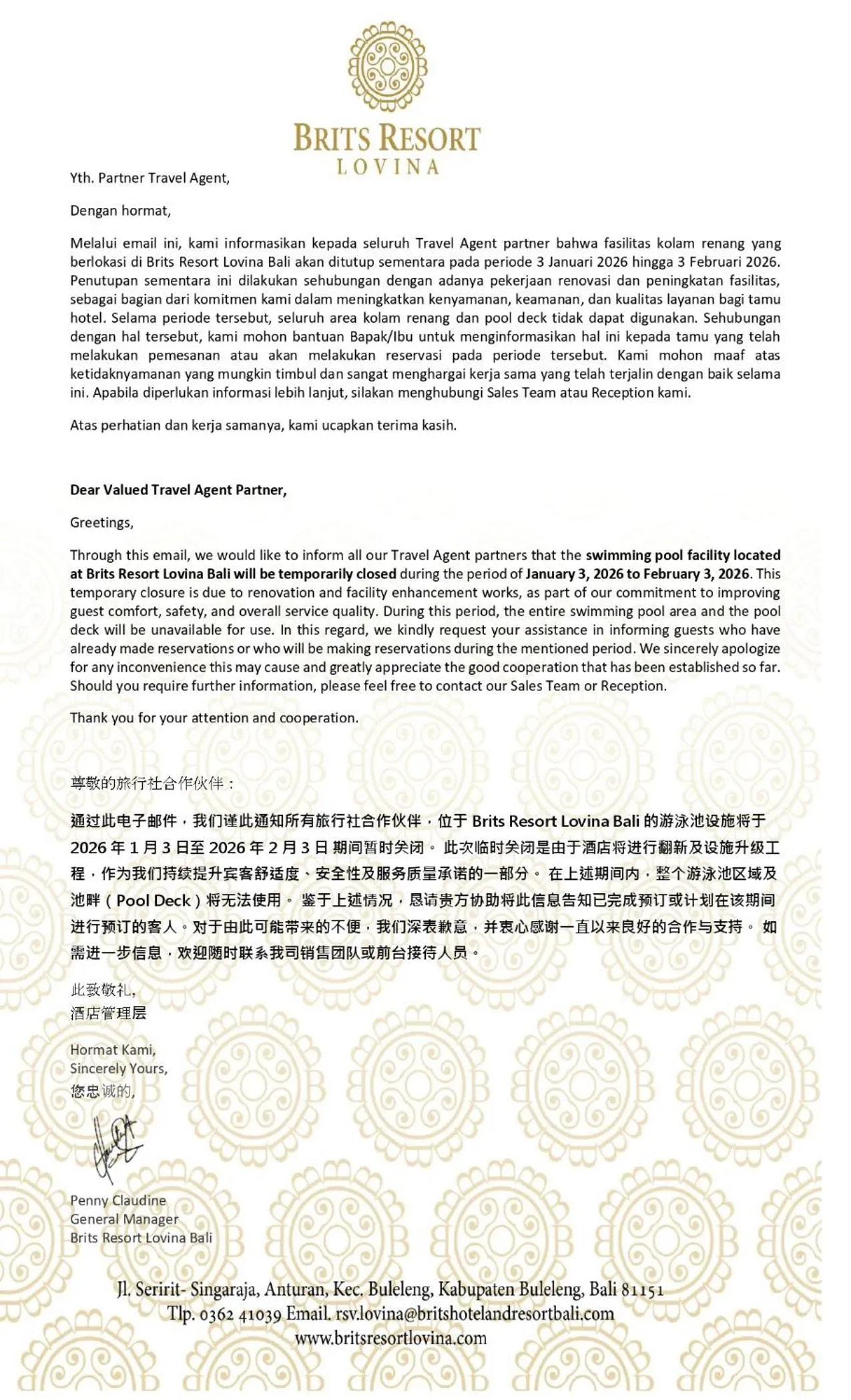 Area and facilities in Brits Resort Lovina