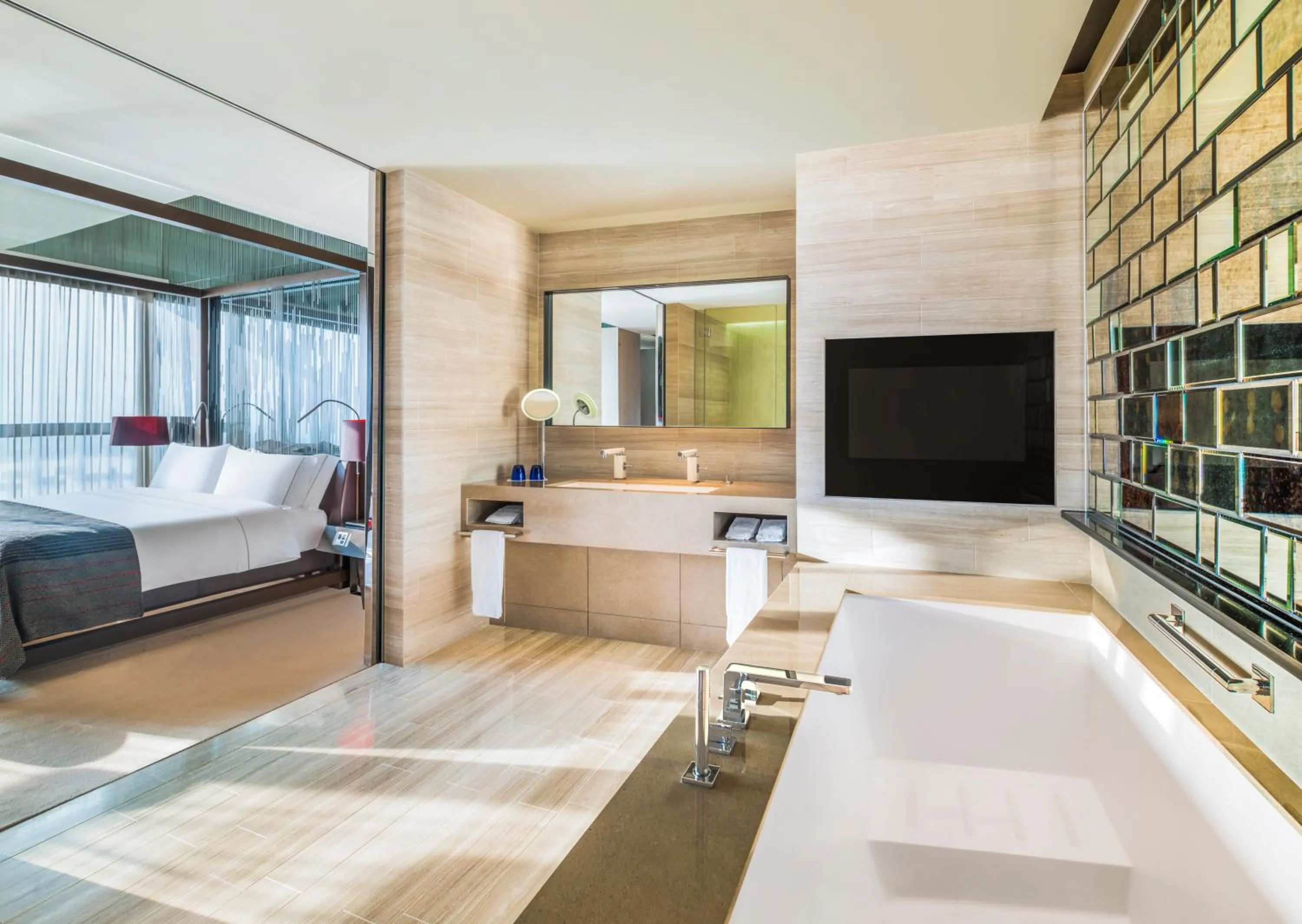 Bathroom, Bed in W Hong Kong