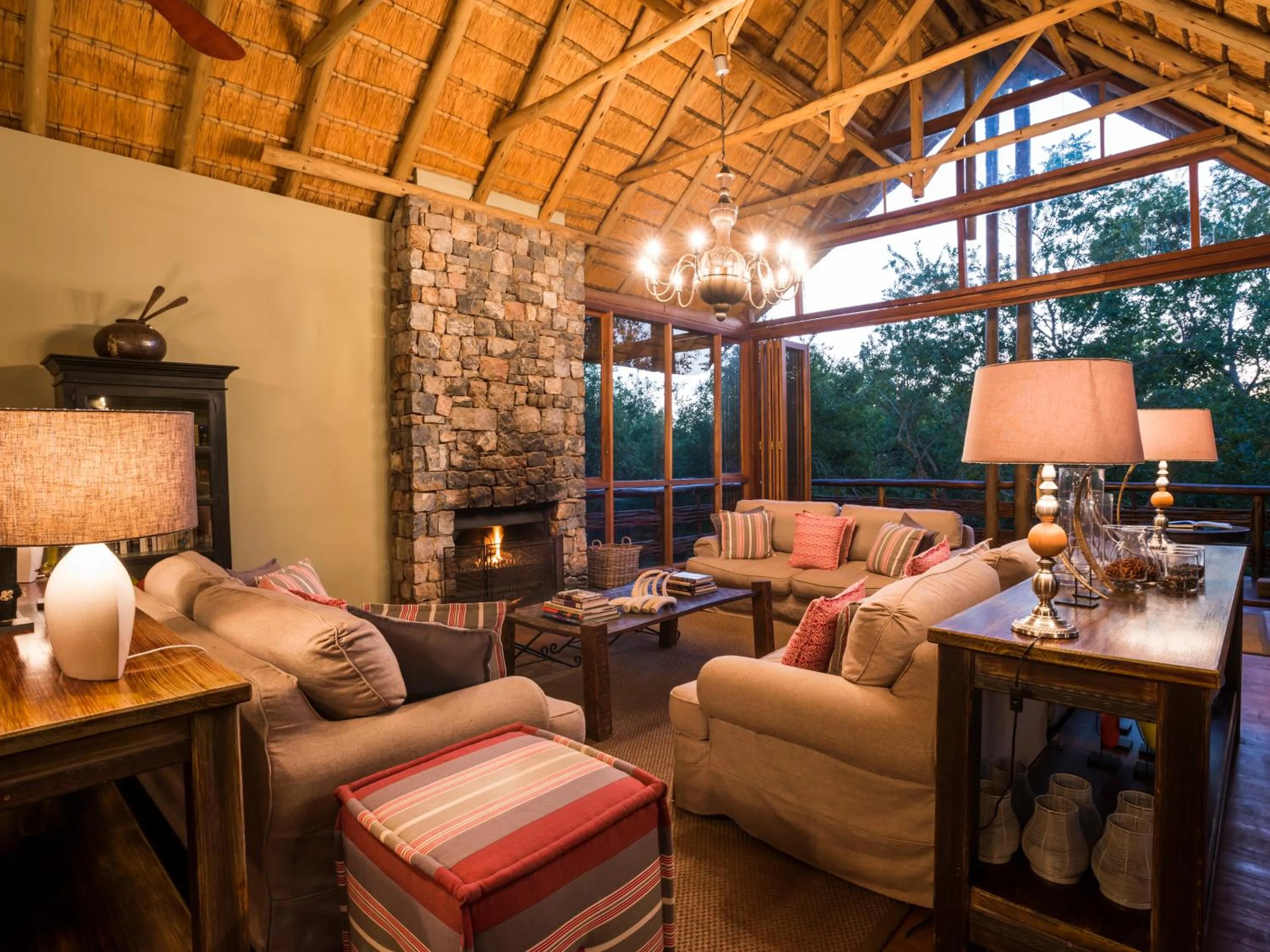 Living room in aha Thakadu River Camp