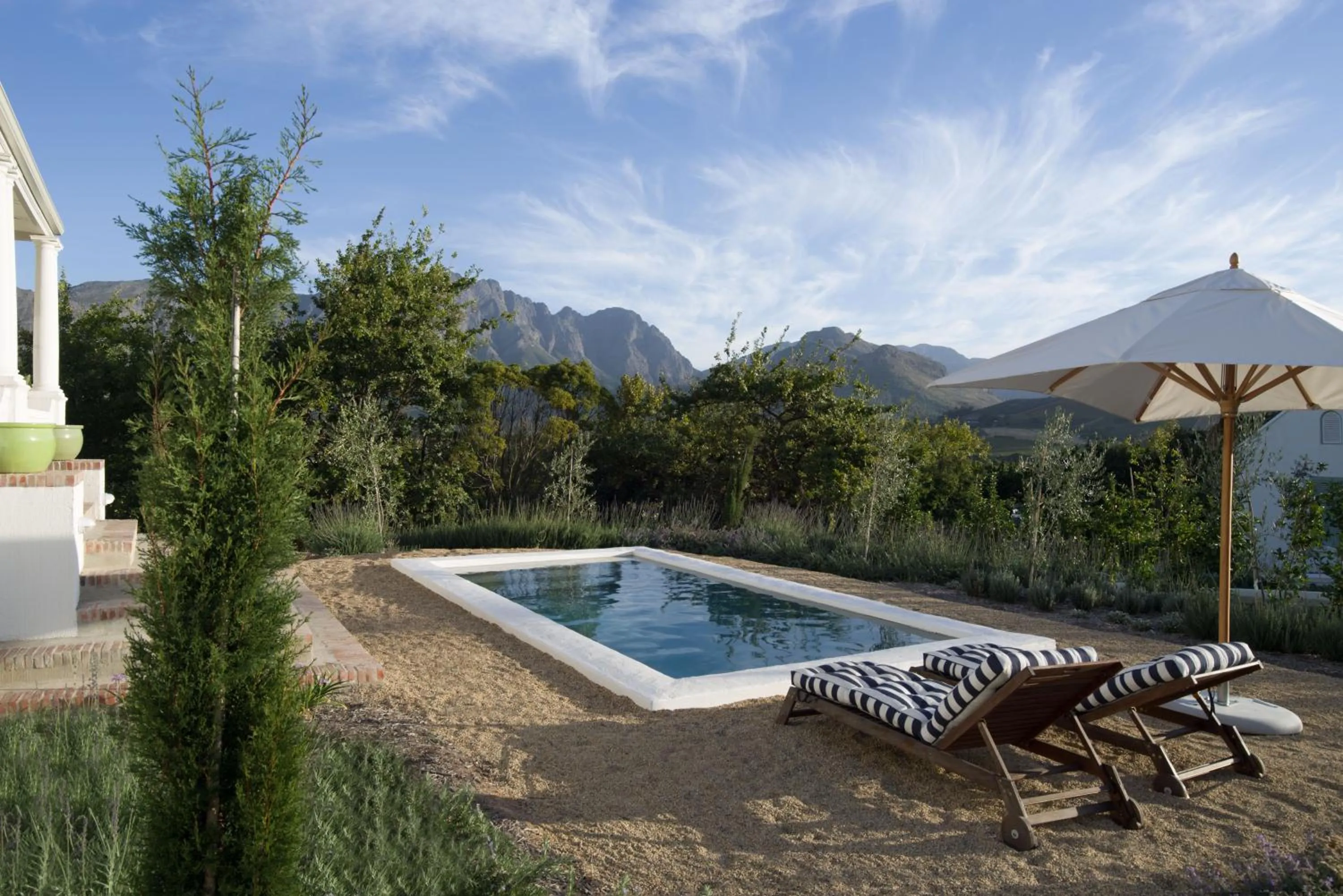 Pool view in La Cotte Orchard Cottages