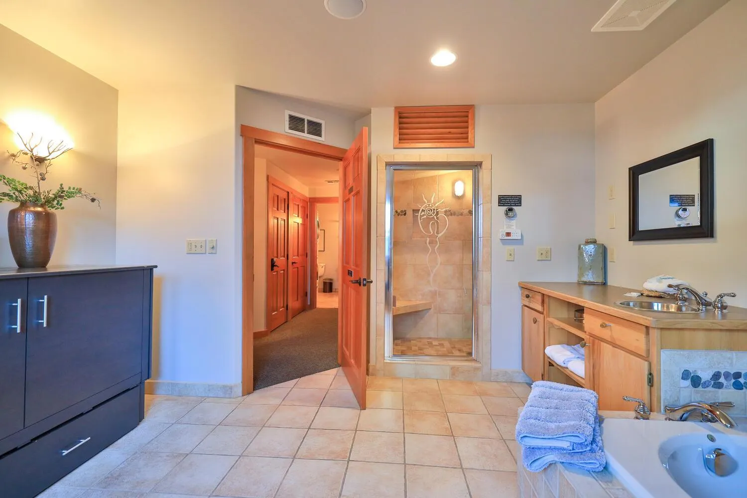 Steam room in Solstice Suites