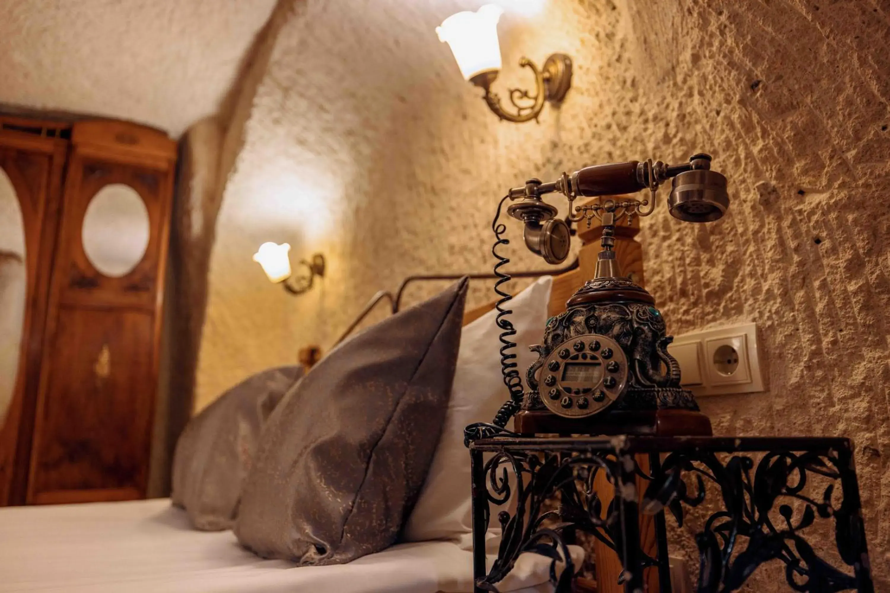 Decorative detail, Bed in Mithra Cave Cappadocia Decorative detail, Bed in Mithra Cave Cappadocia