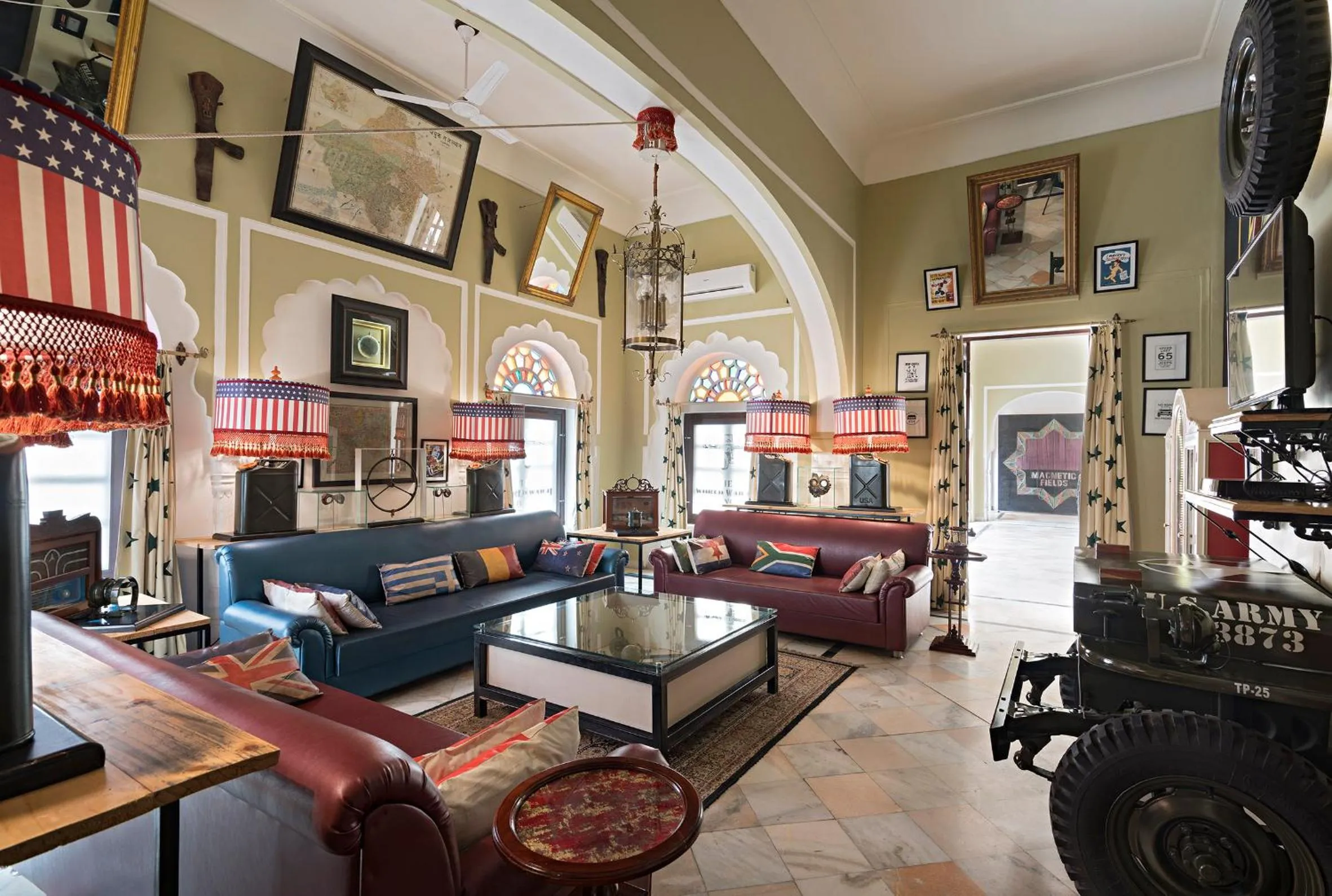 Communal lounge/ TV room in Alsisar Mahal- Heritage Hotel