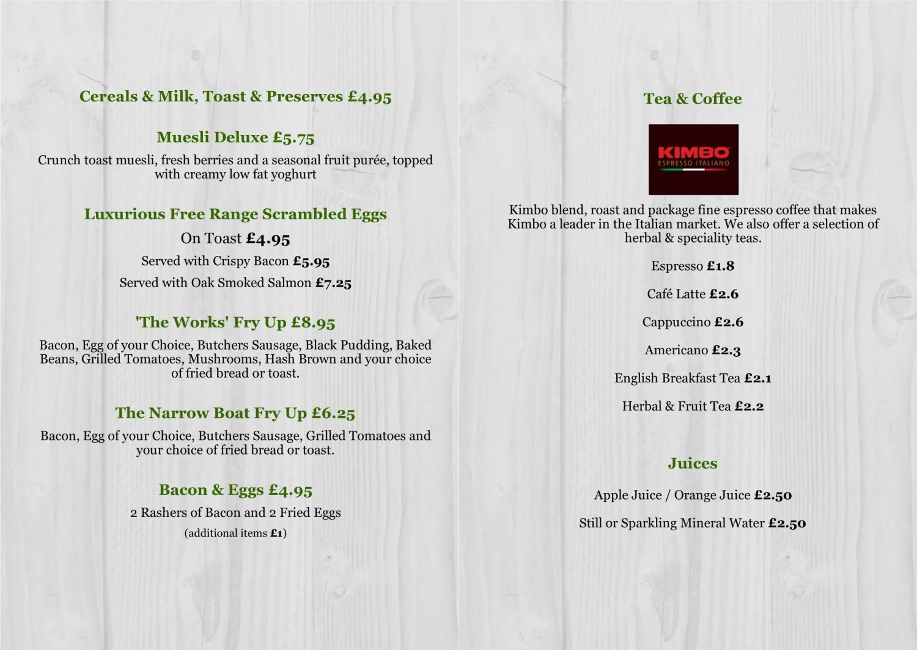 Food and drinks in Narrowboat at Weedon