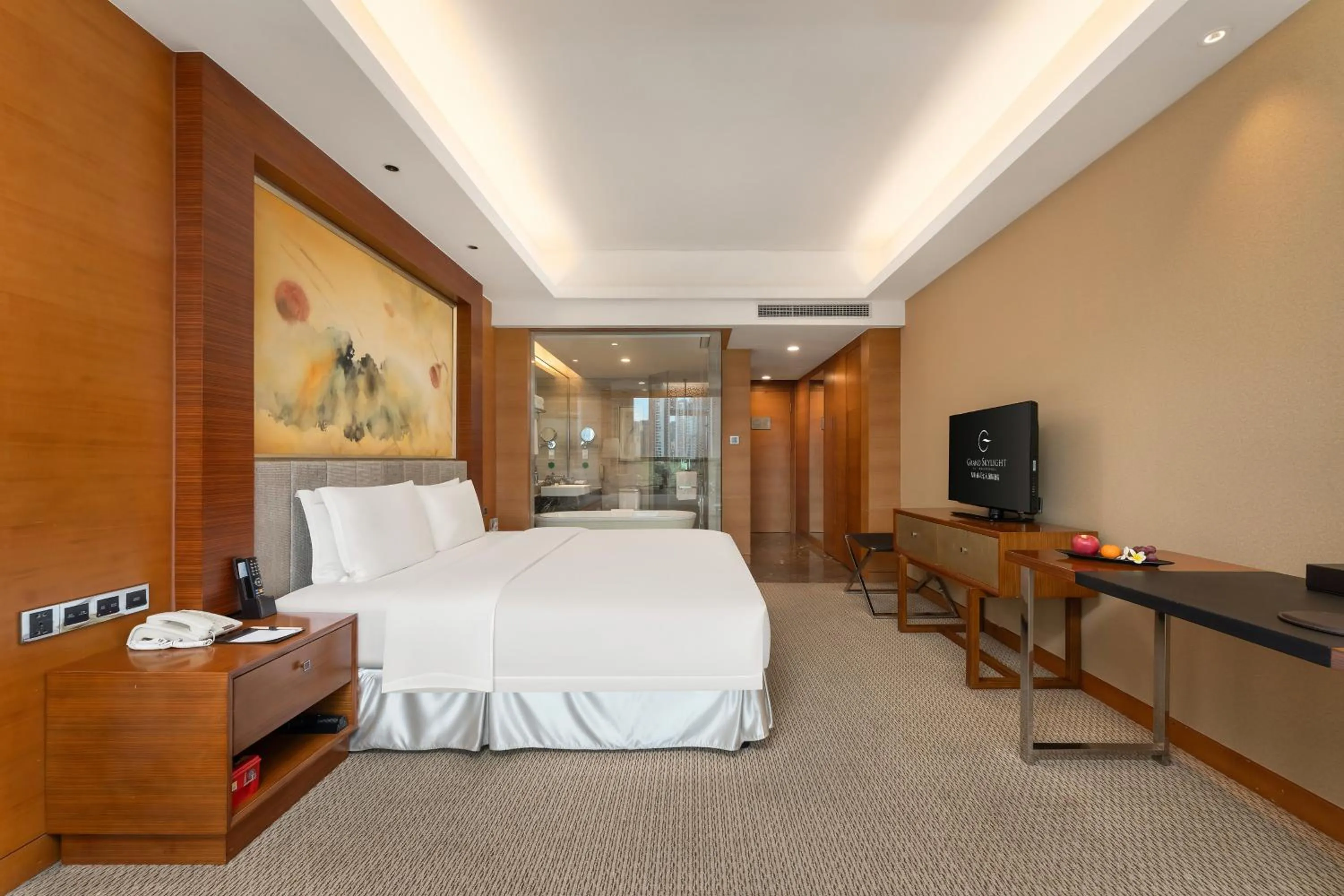 Bed in Grand Skylight International Hotel Shenzhen Guanlan, Near Metro Station, Huawei, Foxcnn, Shenzhen North Railway