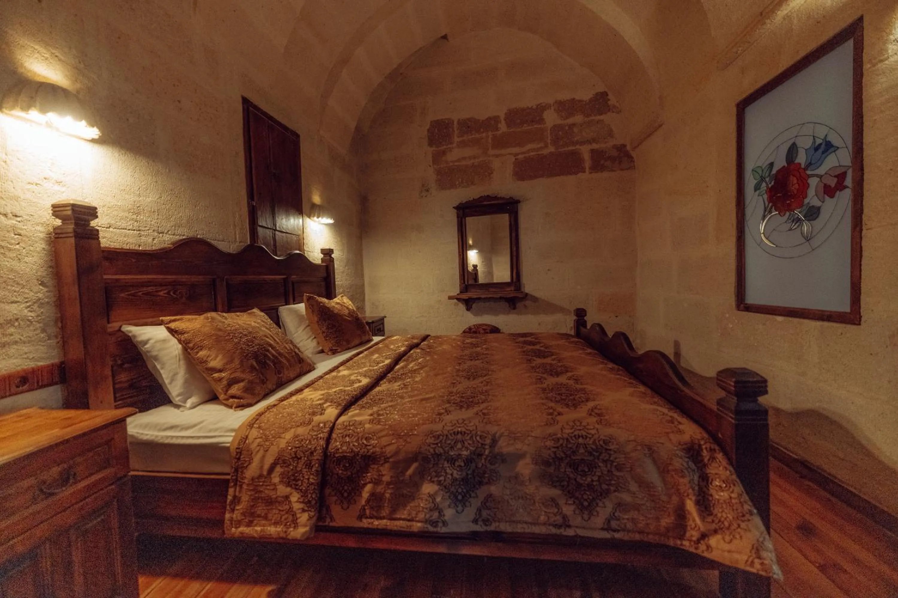 Bed in Melis Cave Hotel