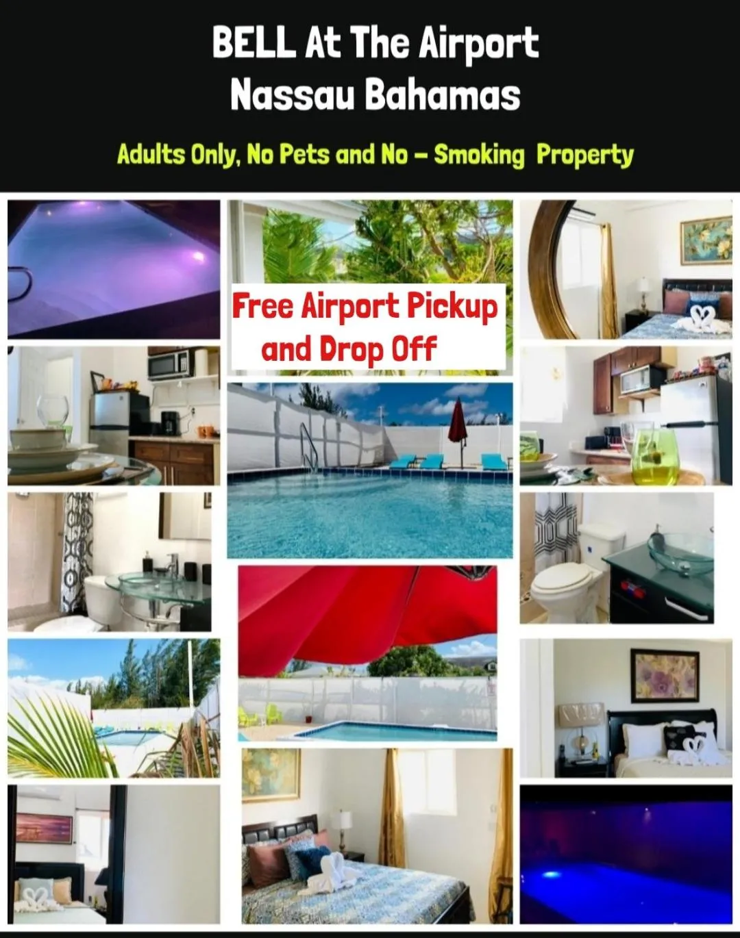 Text overlay in BELL At The Airport Suites Adults Only - Free Airport Transportation
