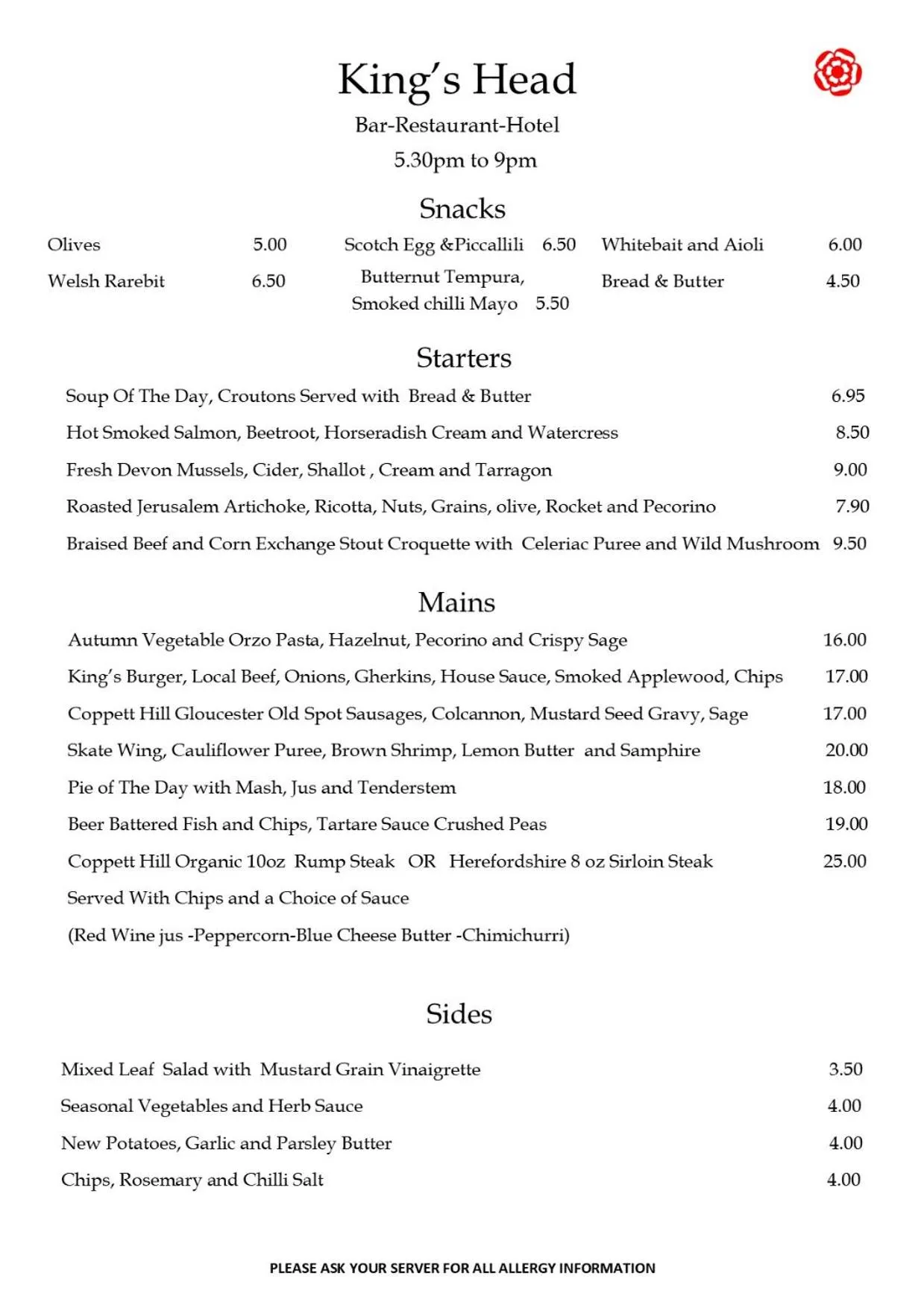 Restaurant/places to eat in The Kings Head Hotel