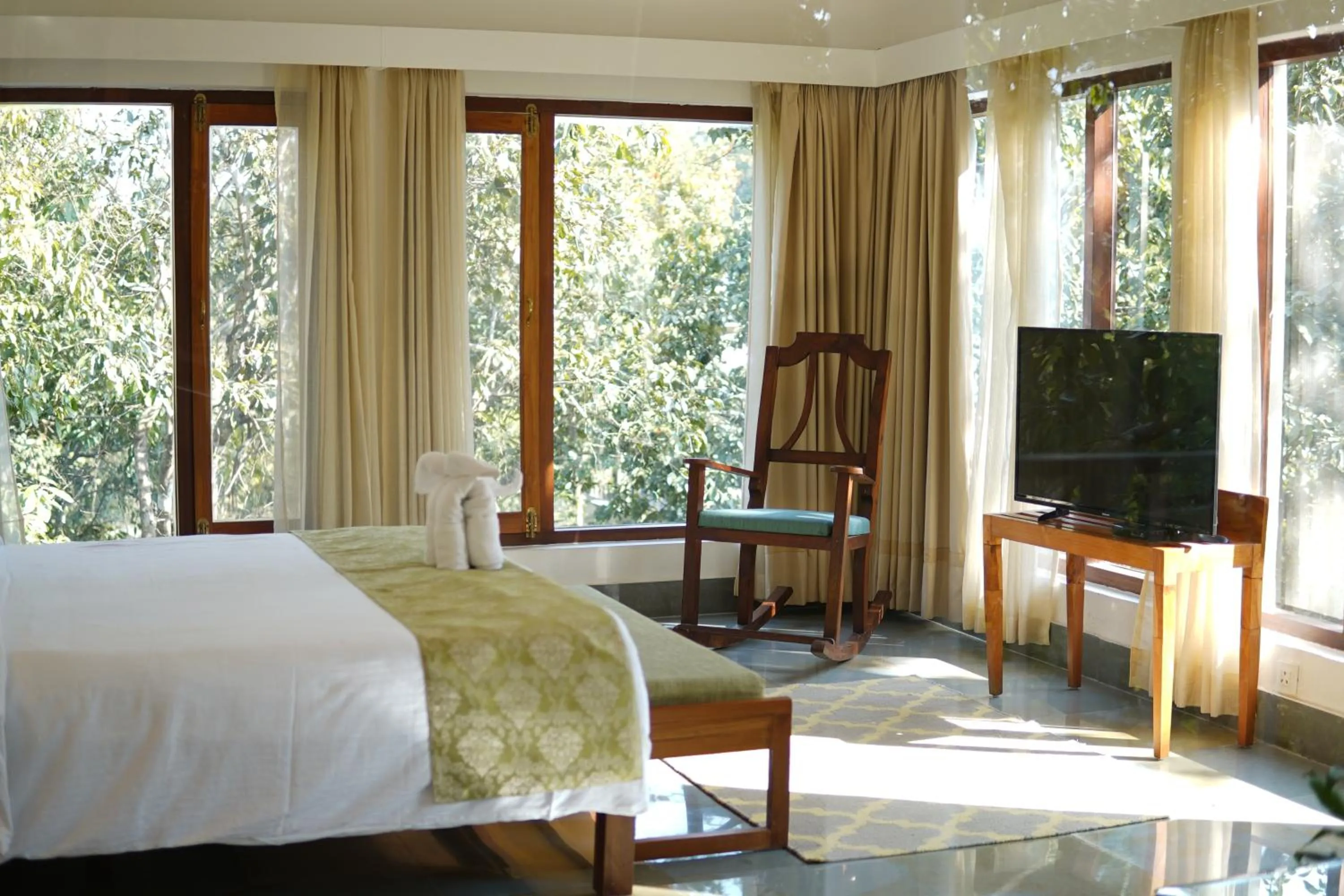 View (from property/room), Bed in Saraca Resort & Spa Corbett