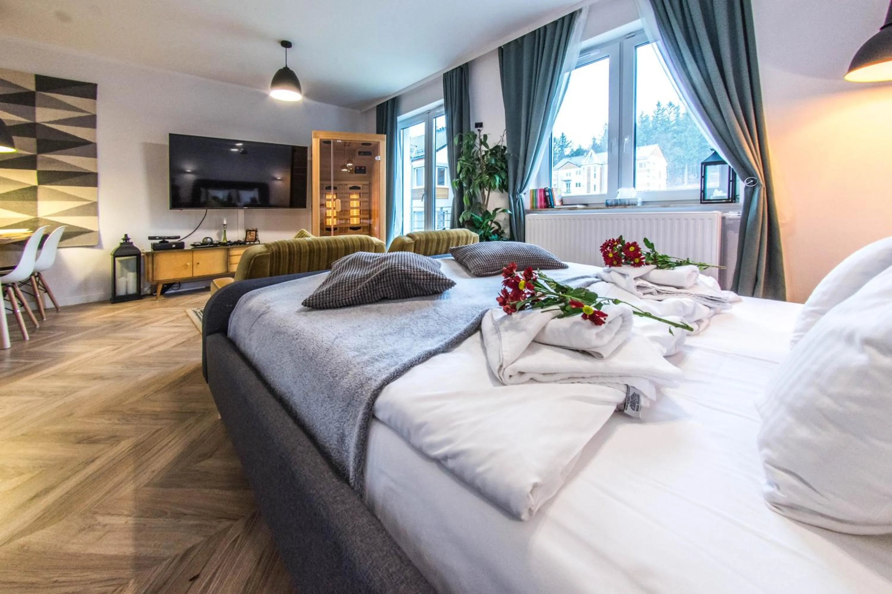 Sauna, Bed in Apartamenty Izerskie - ul. Cicha 13H-I