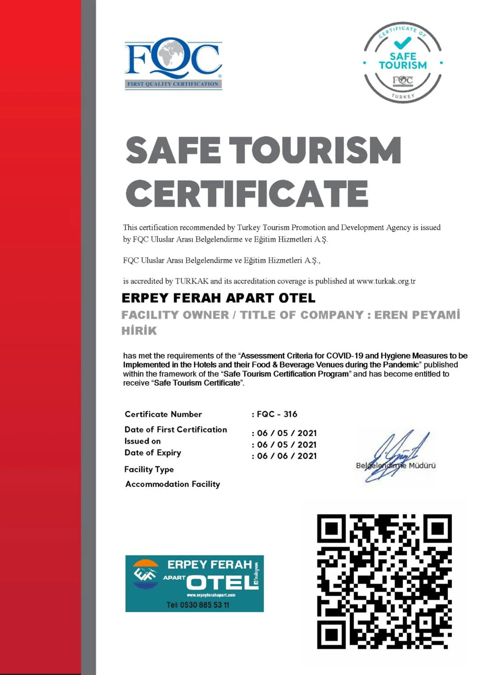 Logo/Certificate/Sign in Erpey Ferah Apart Otel