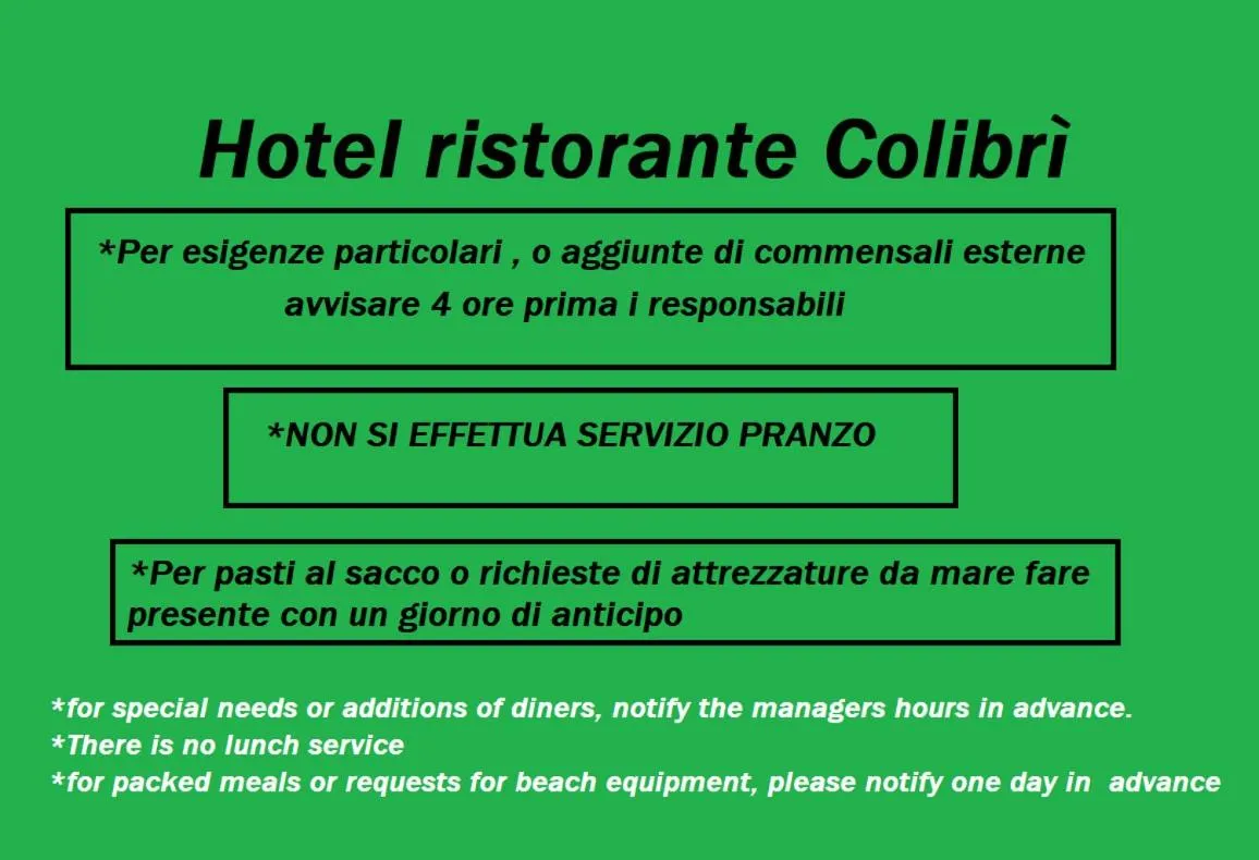 Restaurant/places to eat in Hotel Colibrì